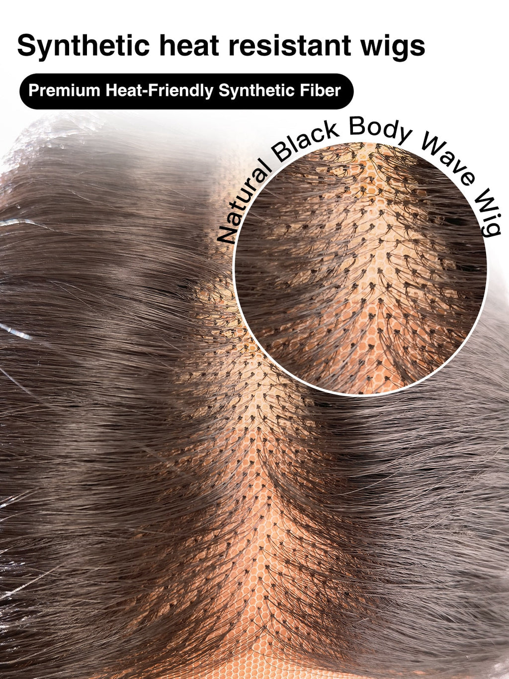 Riley | 26 Inch Long Natural Black Body Wave Wig | T-Part Lace Front Synthetic Wig