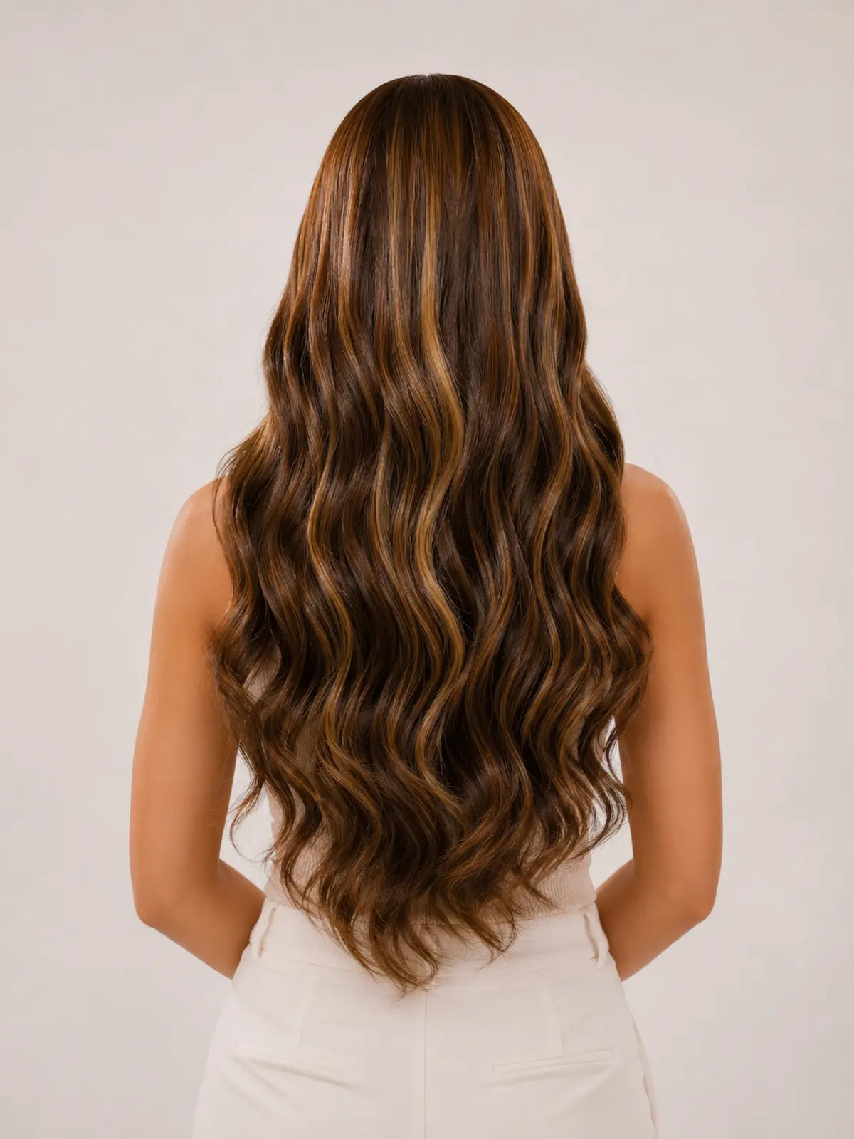 Natalia | 26 Inch Long Highlighted Brown Body Wave Wig | Lace Front Synthetic Wig