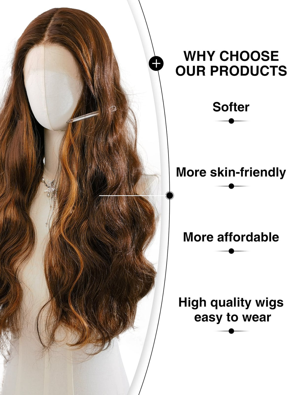 Natalia | 26 Inch Long Highlighted Brown Body Wave Wig | Lace Front Synthetic Wig