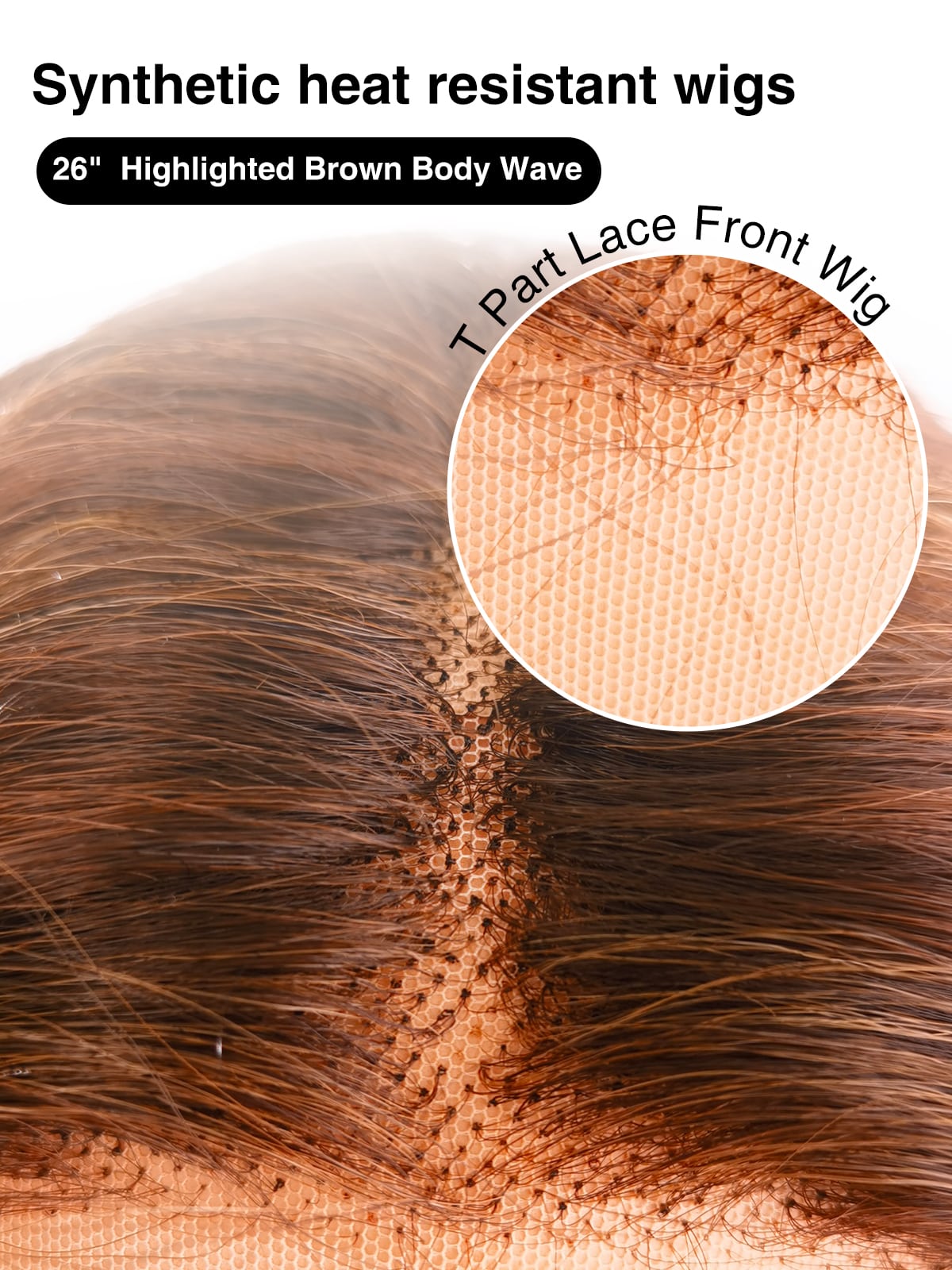 Natalia | 26 Inch Long Highlighted Brown Body Wave Wig | Lace Front Synthetic Wig