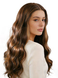 Natalia | 26 Inch Long Highlighted Brown Body Wave Wig | Lace Front Synthetic Wig