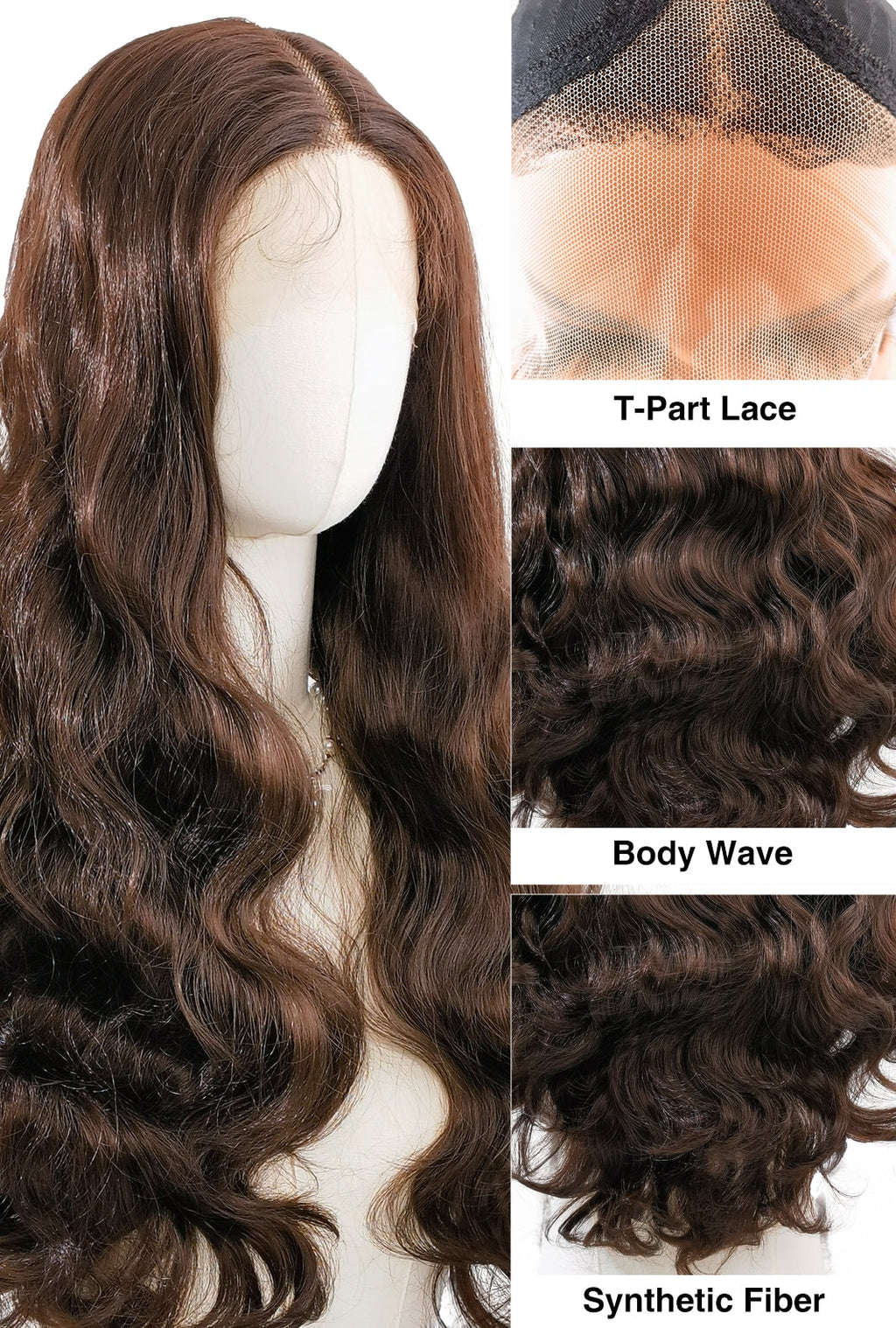 Peyton | 26 Inch Long Black and Brown Blend Body Wave Wig | Lace Front Synthetic Wig