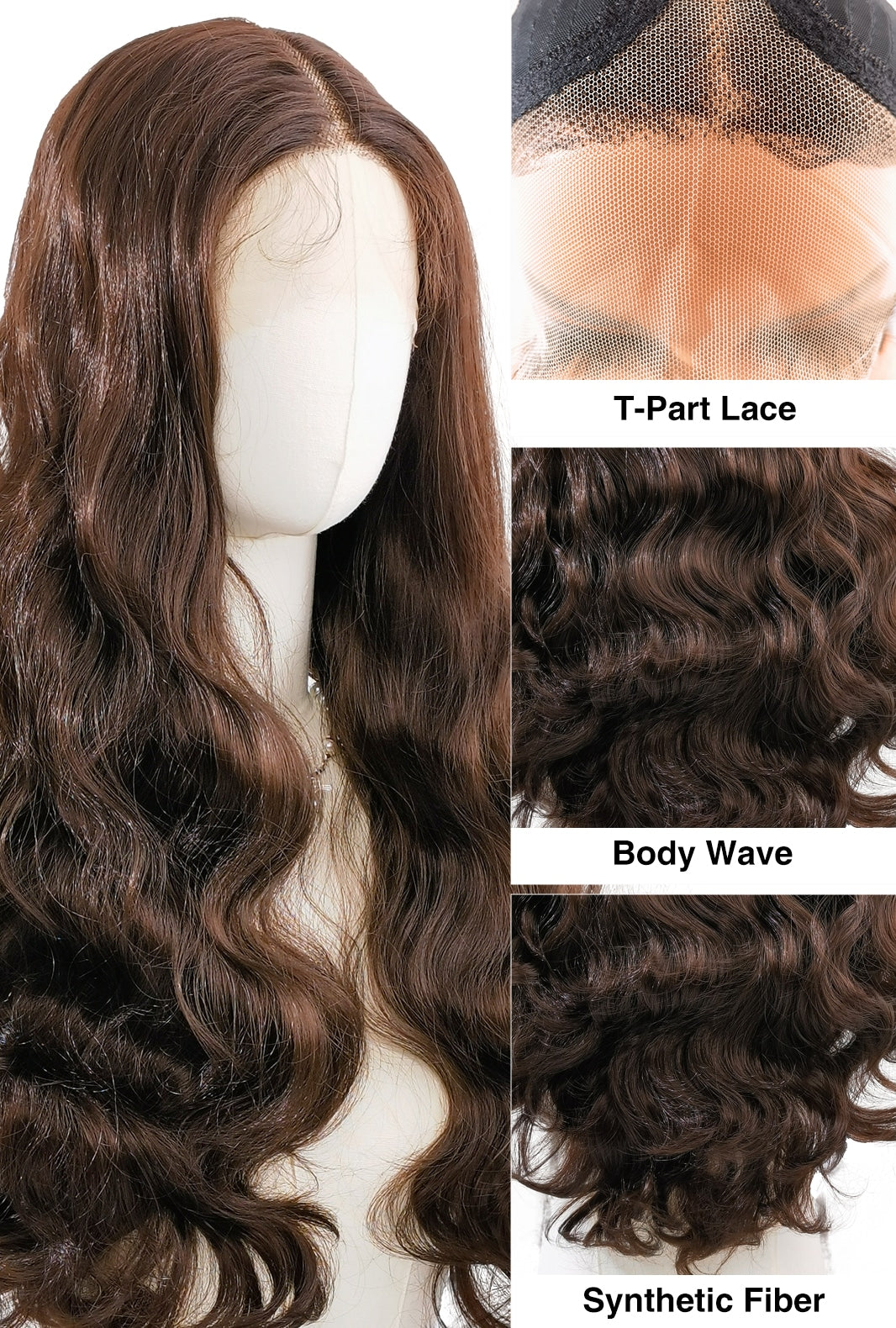 Peyton | 26 Inch Long Black and Brown Blend Body Wave Wig | Lace Front Synthetic Wig