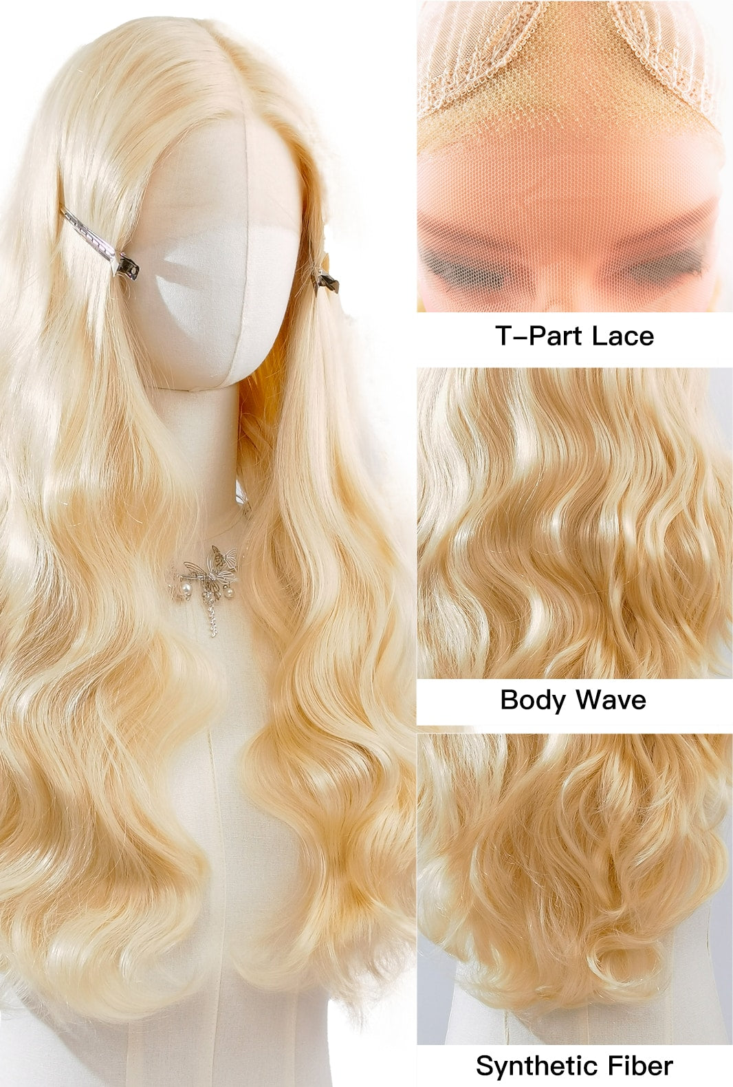 Arya | 26 Inch Long Platinum Blonde Body Wave Wig | Lace Front Synthetic Wig