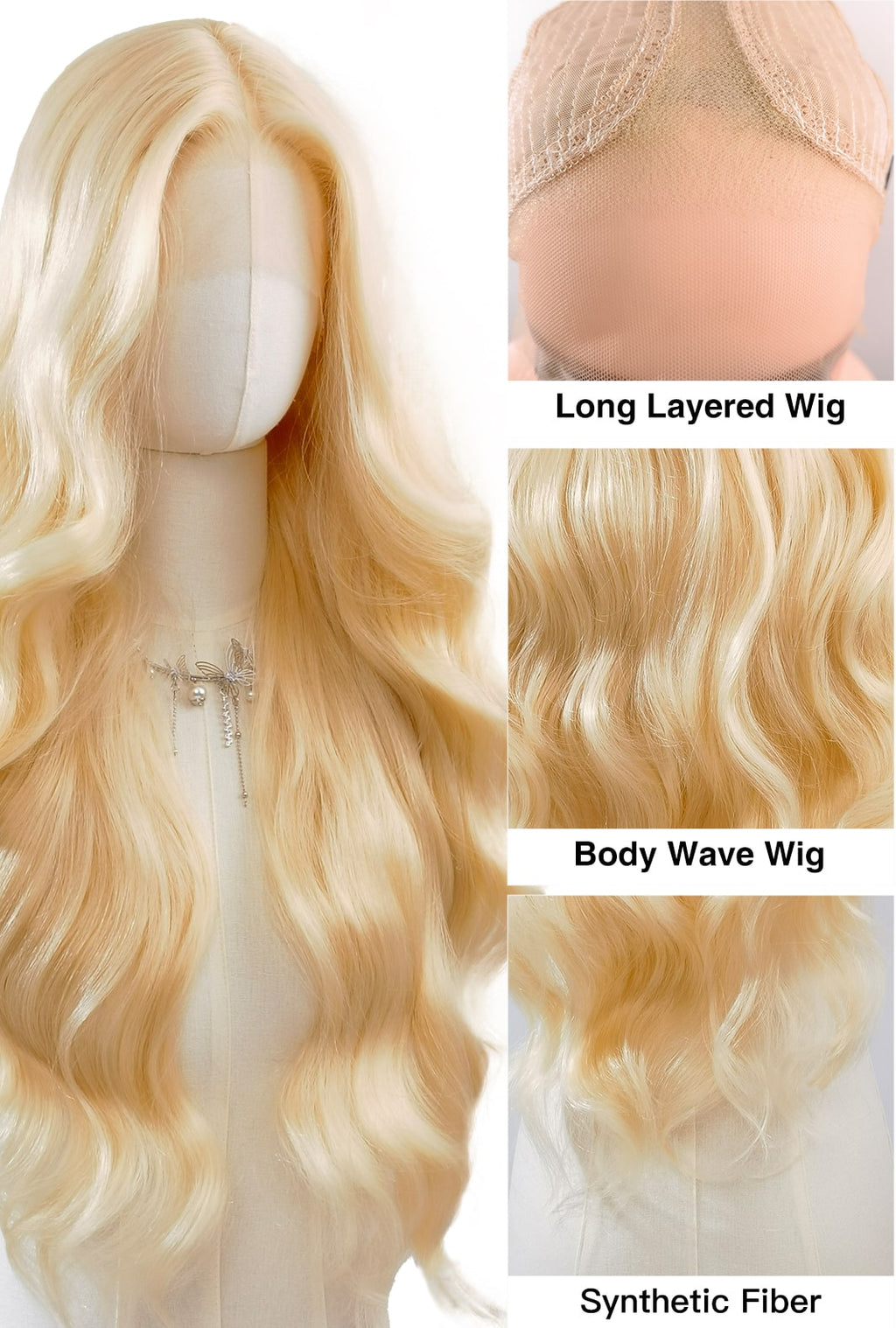 Madeline | 28 Inch Long Platinum Blonde Layered Body Wave Wig | Lace Front Synthetic Party Wig