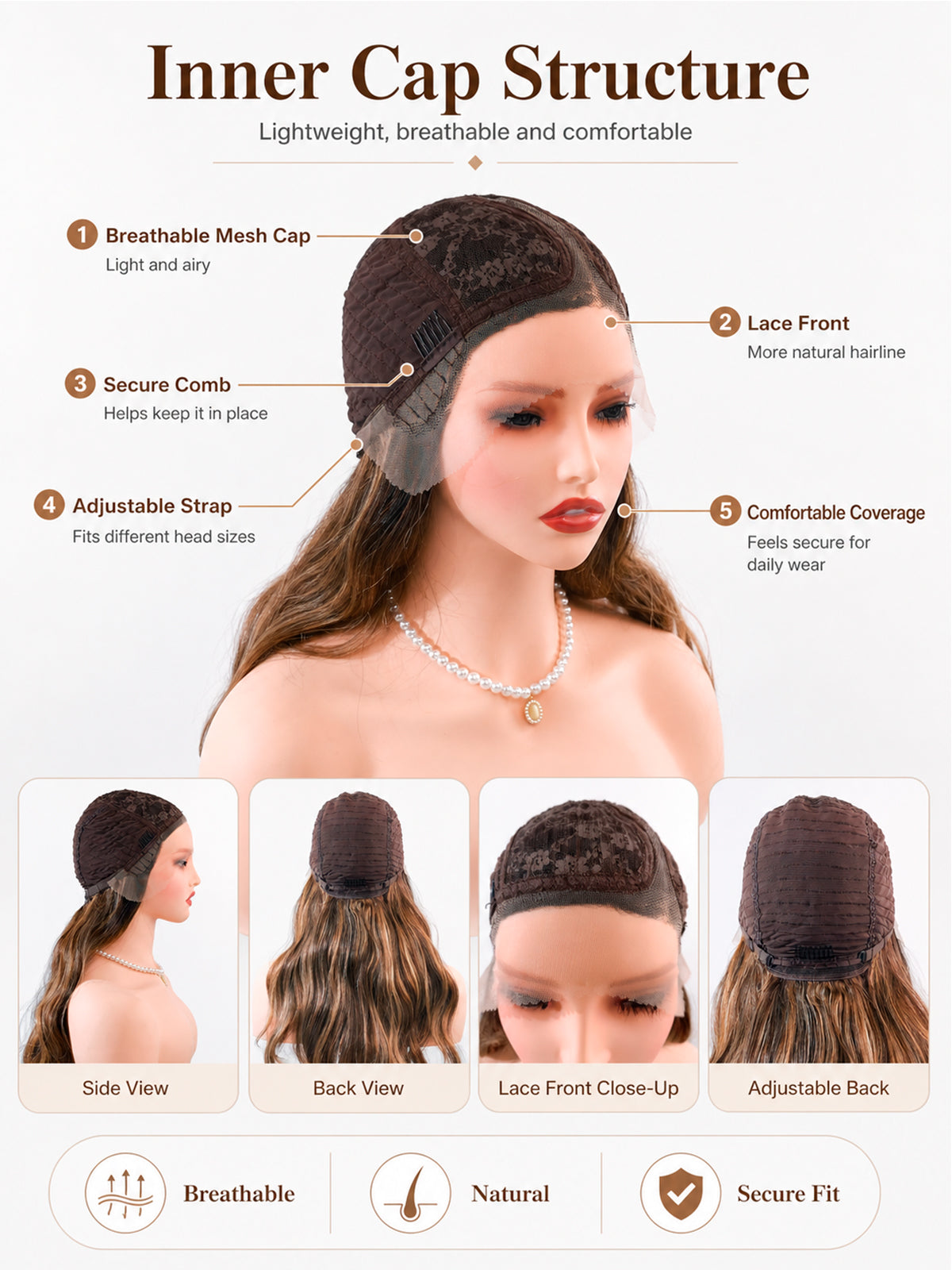 Stella | 24 Inch Black-Brown Grey Balayage Body Wave Wig | L-Part Lace Front Synthetic Wig