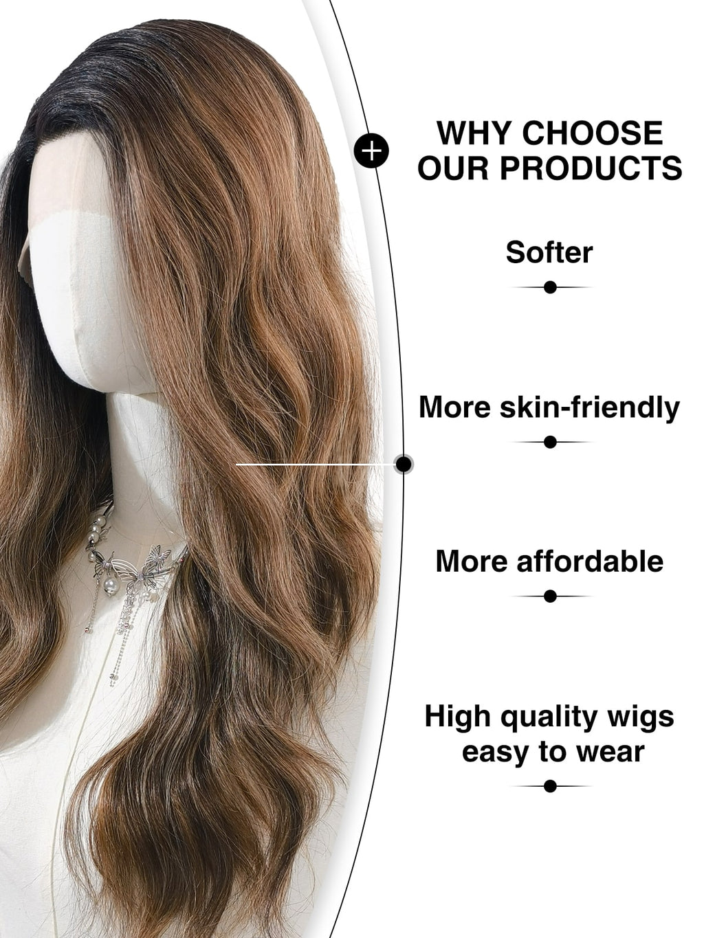 Stella | 24 Inch Black-Brown Grey Balayage Body Wave Wig | L-Part Lace Front Synthetic Wig