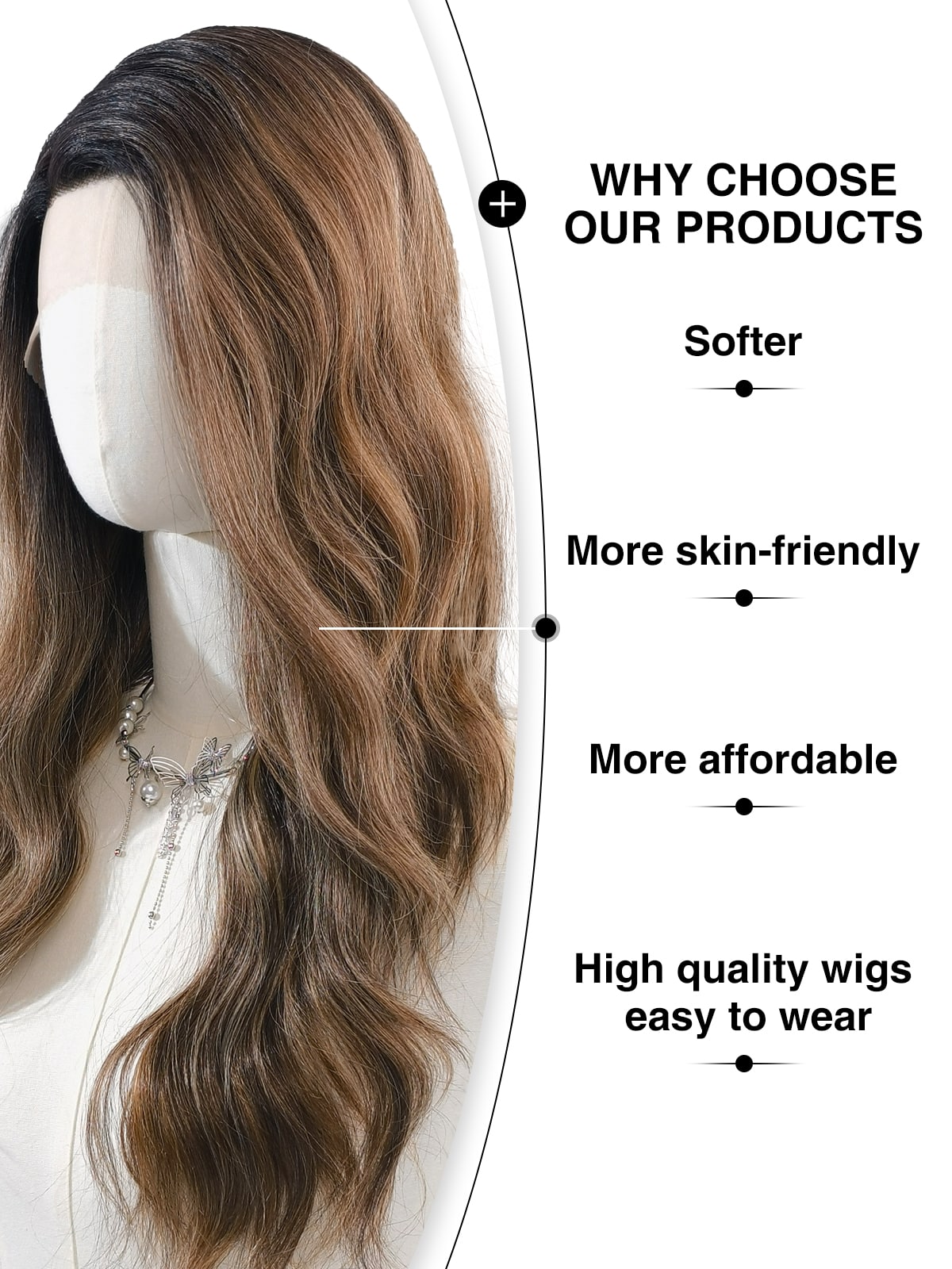 Stella | 24 Inch Black-Brown Grey Balayage Body Wave Wig | L-Part Lace Front Synthetic Wig