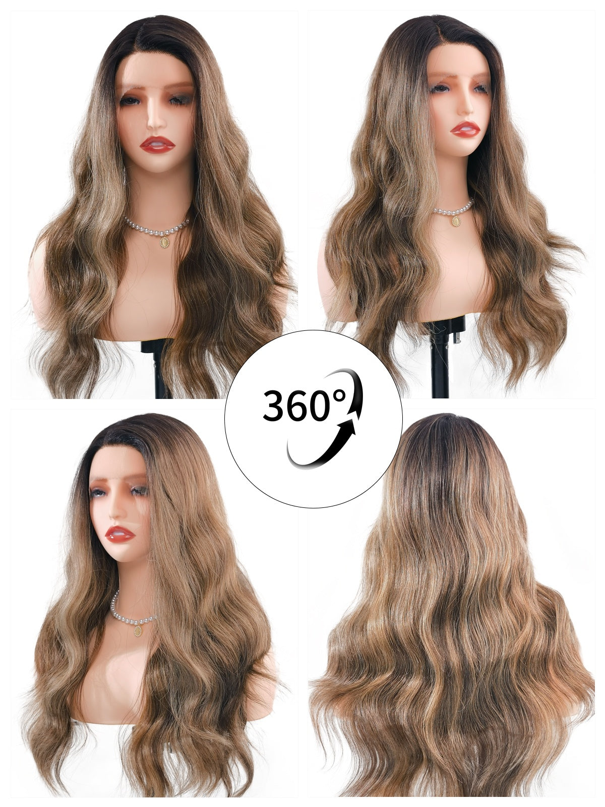 Stella | 24 Inch Black-Brown Grey Balayage Body Wave Wig | L-Part Lace Front Synthetic Wig