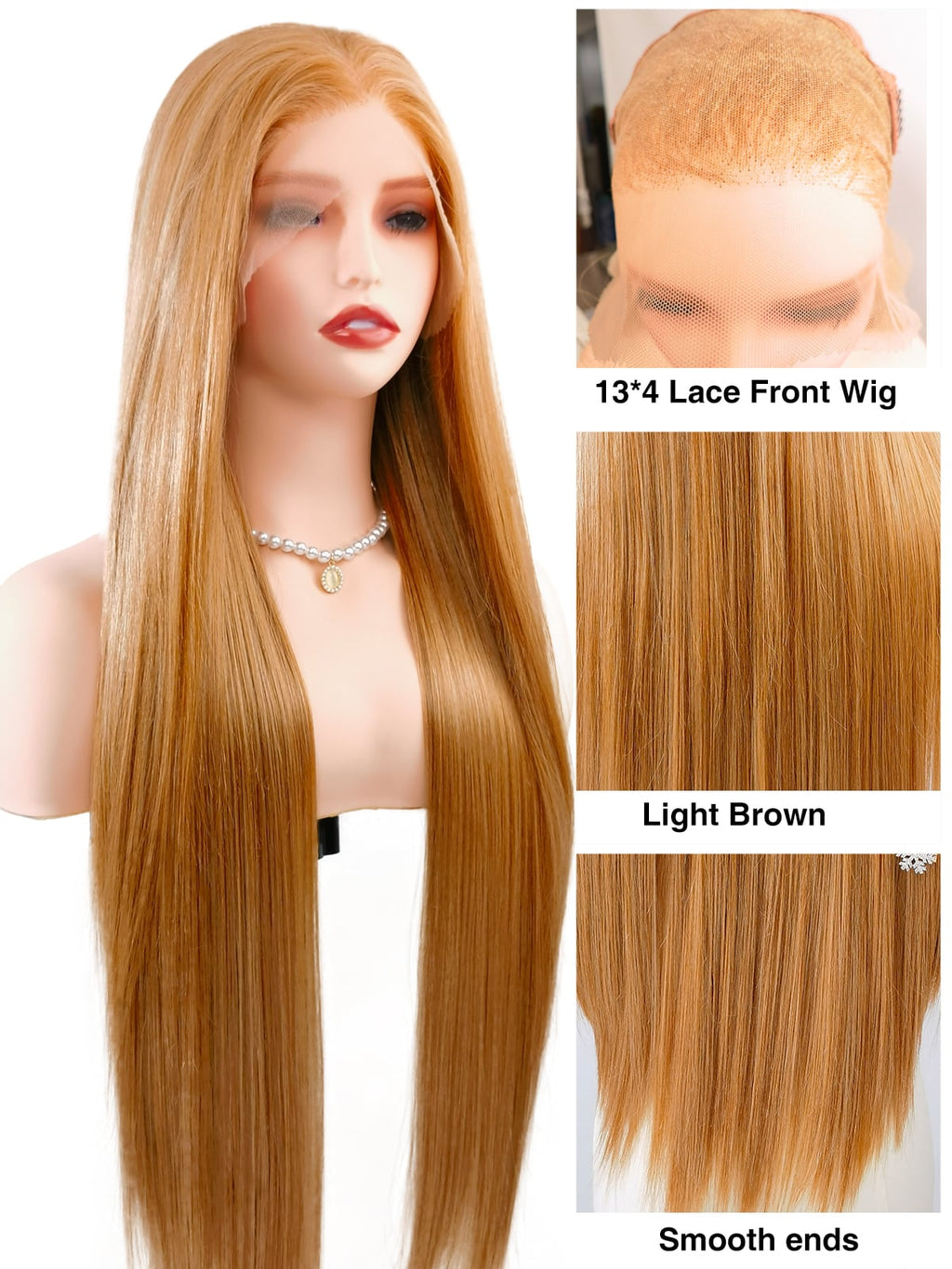 Mia | 32 Inch Extra Long Light Brown Straight Wig | Lace Front Synthetic Wig