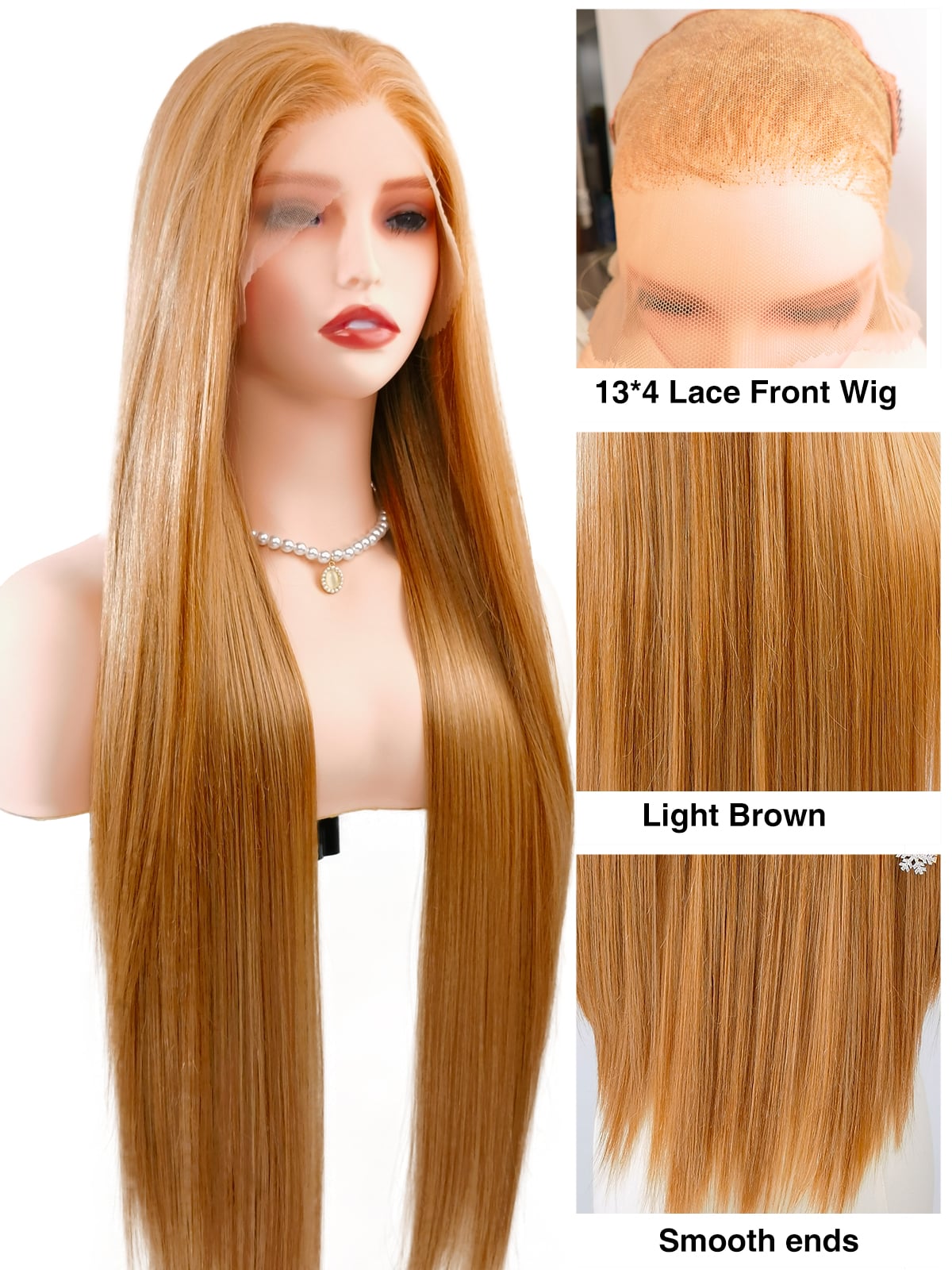 Mia | 32 Inch Extra Long Light Brown Straight Wig | Lace Front Synthetic Wig