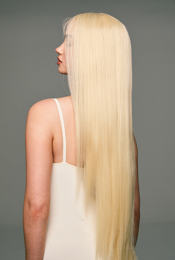 Leah | 32 Inch Extra Long Platinum Blonde Straight Wig | Lace Front Synthetic Wig