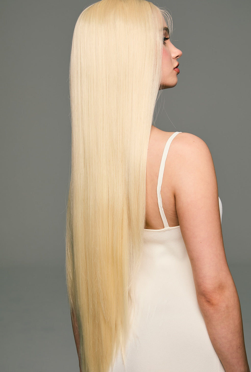 Leah | 32 Inch Extra Long Platinum Blonde Straight Wig | Lace Front Synthetic Wig