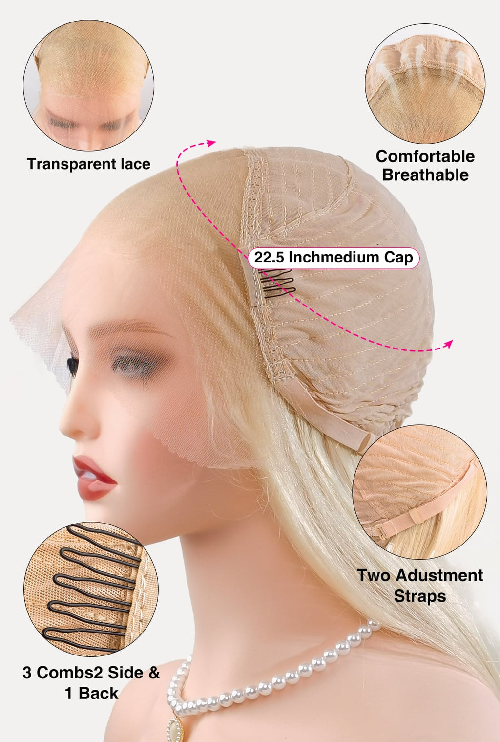 Leah | 32 Inch Extra Long Platinum Blonde Straight Wig | Lace Front Synthetic Wig