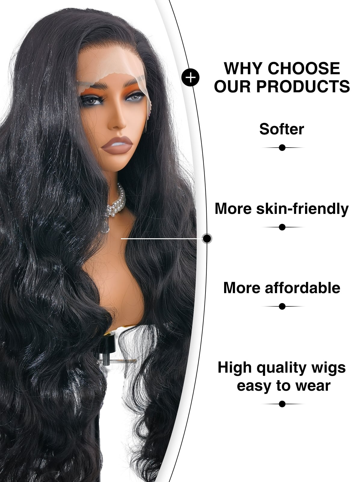 Long Natural Black Body Wave Lace Front Wig - 28 Inch