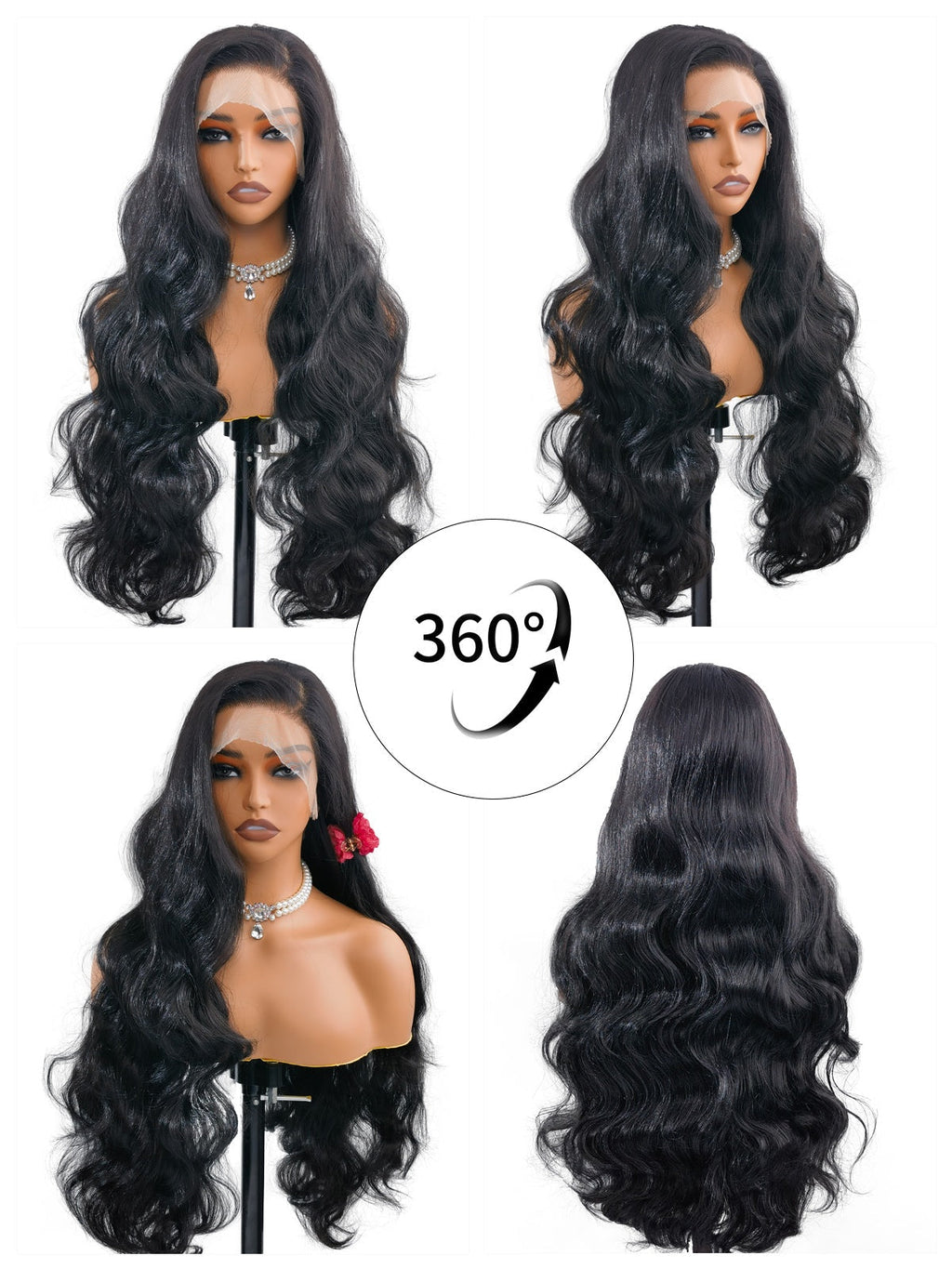 Long Natural Black Body Wave Lace Front Wig - 28 Inch