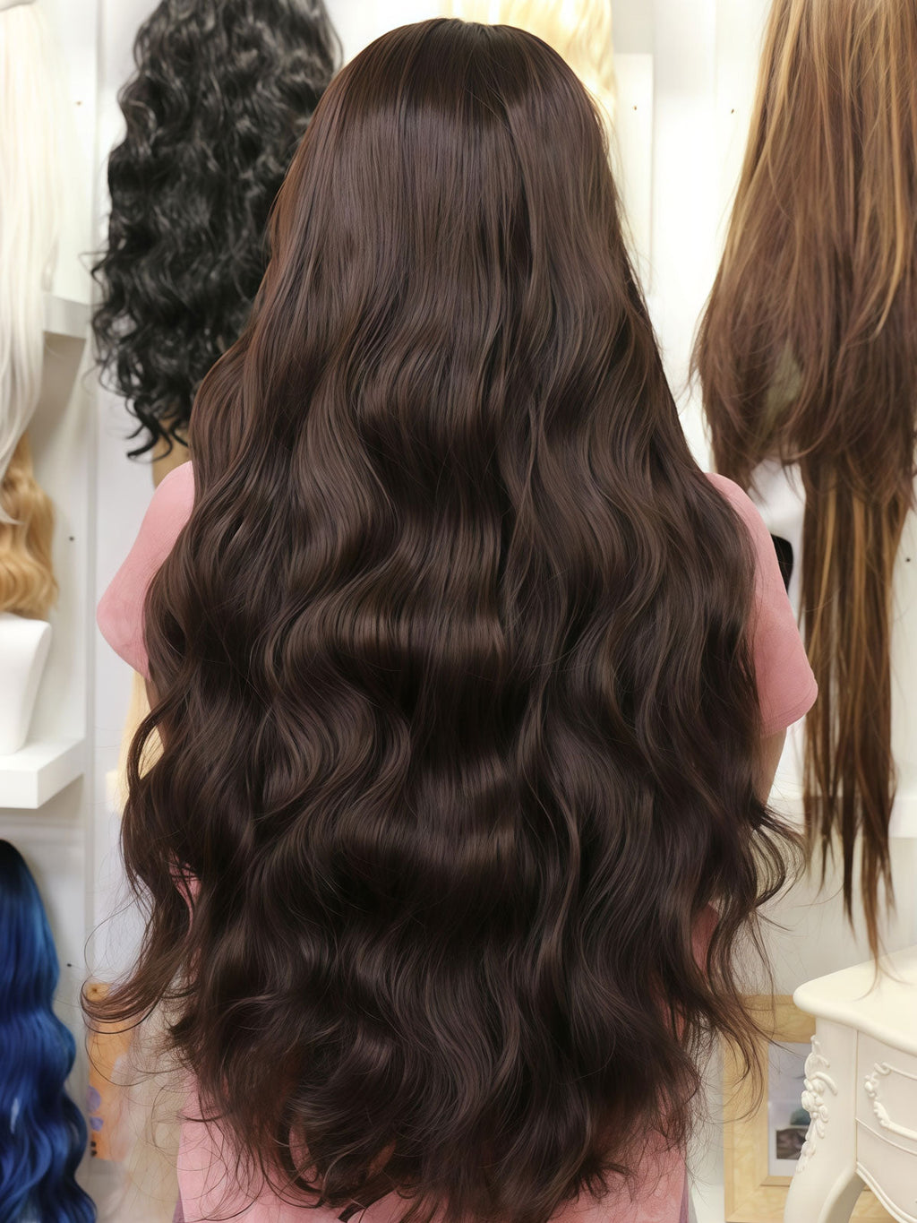 Susan | 28 Inch Long Brown Body Wave Lace Front Synthetic Wig