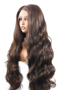 Susan | 28 Inch Long Brown Body Wave Lace Front Synthetic Wig