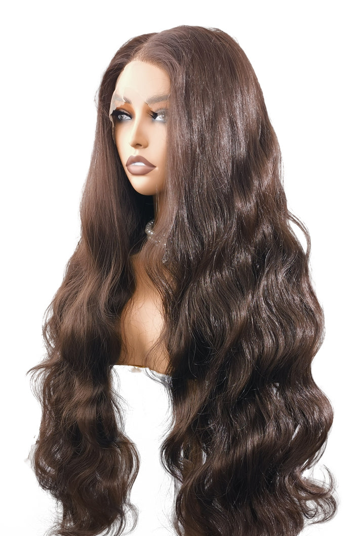 Susan | 28 Inch Long Brown Body Wave Lace Front Synthetic Wig