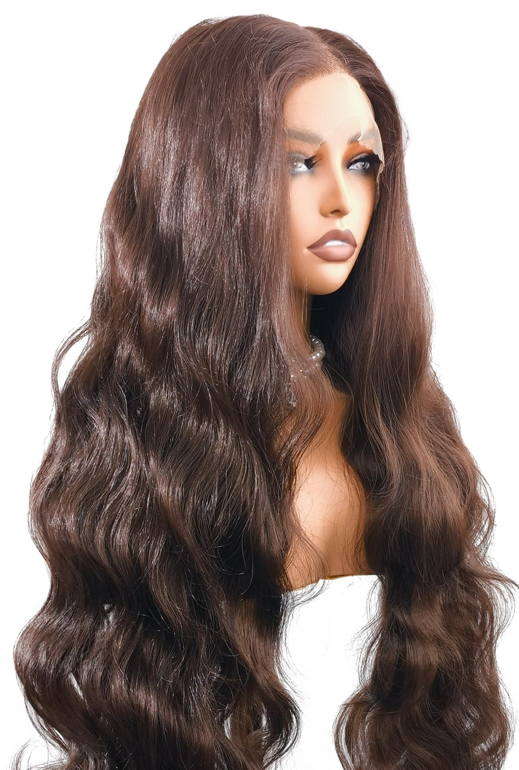 Susan | 28 Inch Long Brown Body Wave Lace Front Synthetic Wig