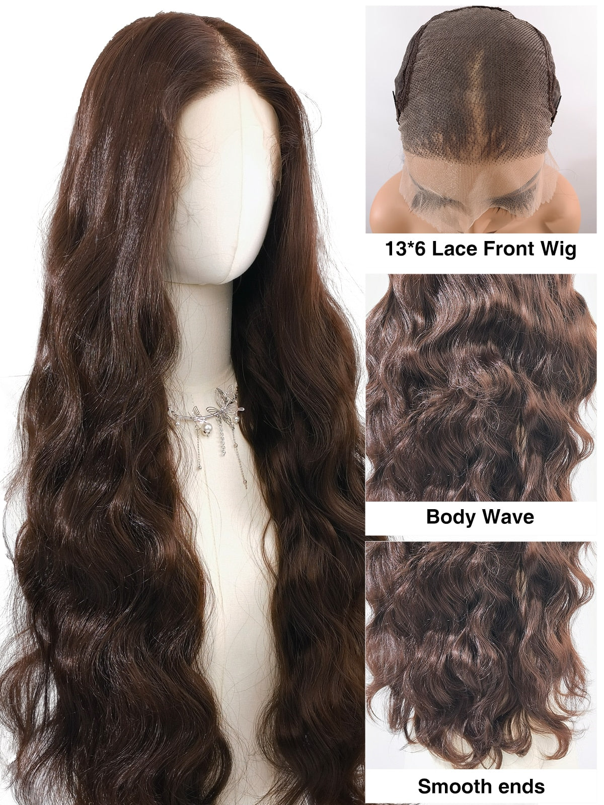 Susan | 28 Inch Long Brown Body Wave Lace Front Synthetic Wig