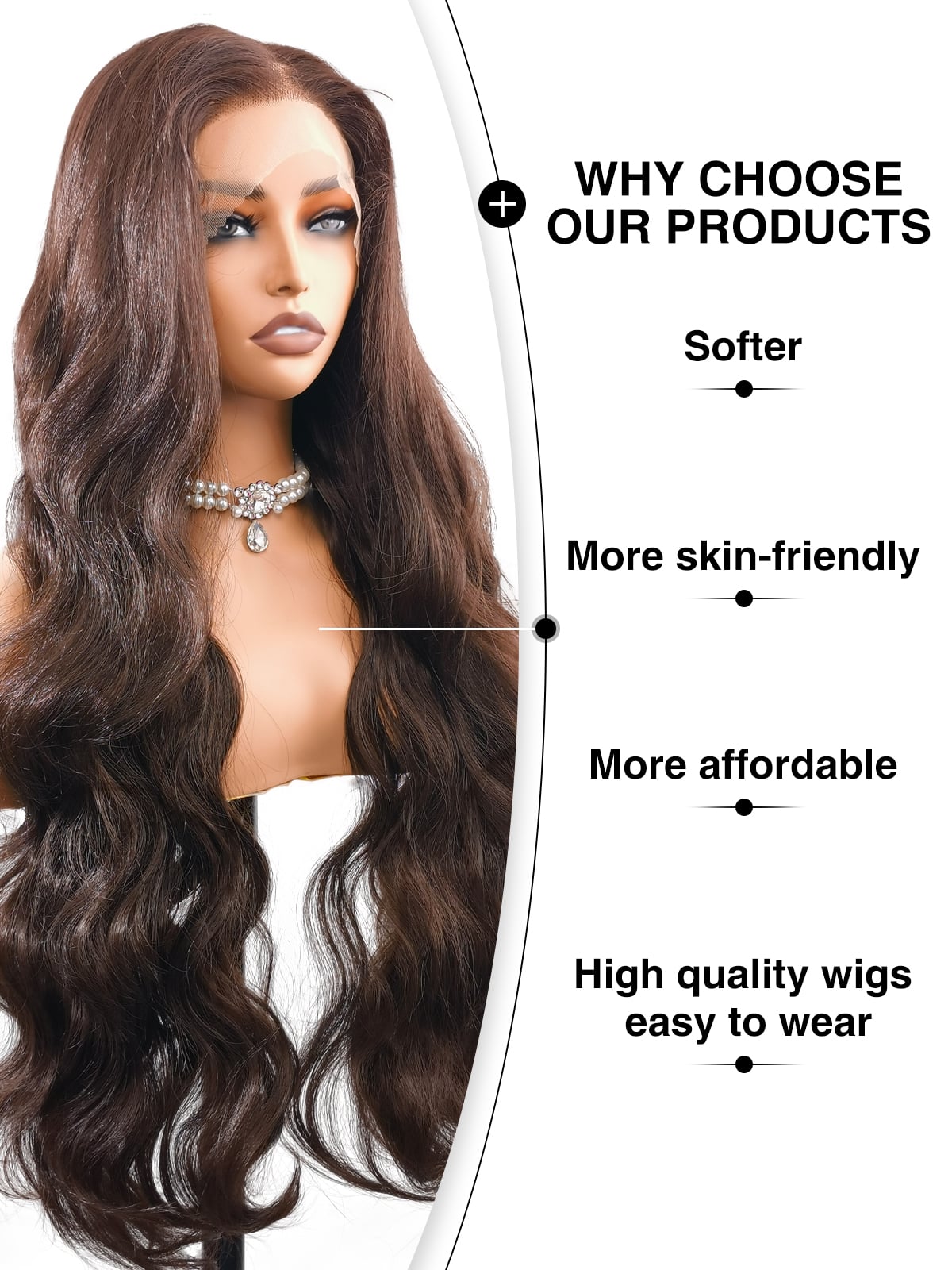 Susan | 28 Inch Long Brown Body Wave Lace Front Synthetic Wig