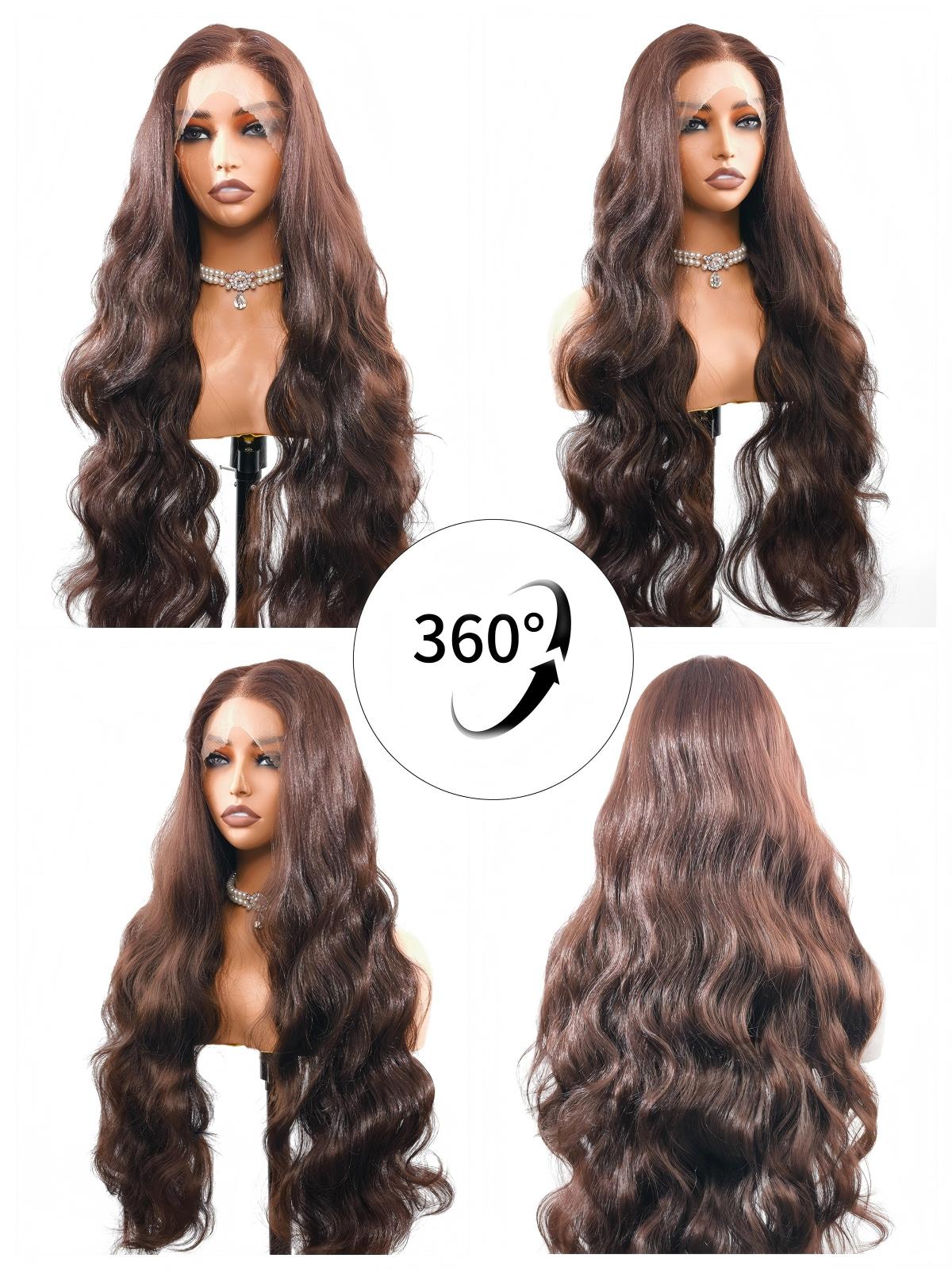 Susan | 28 Inch Long Brown Body Wave Lace Front Synthetic Wig