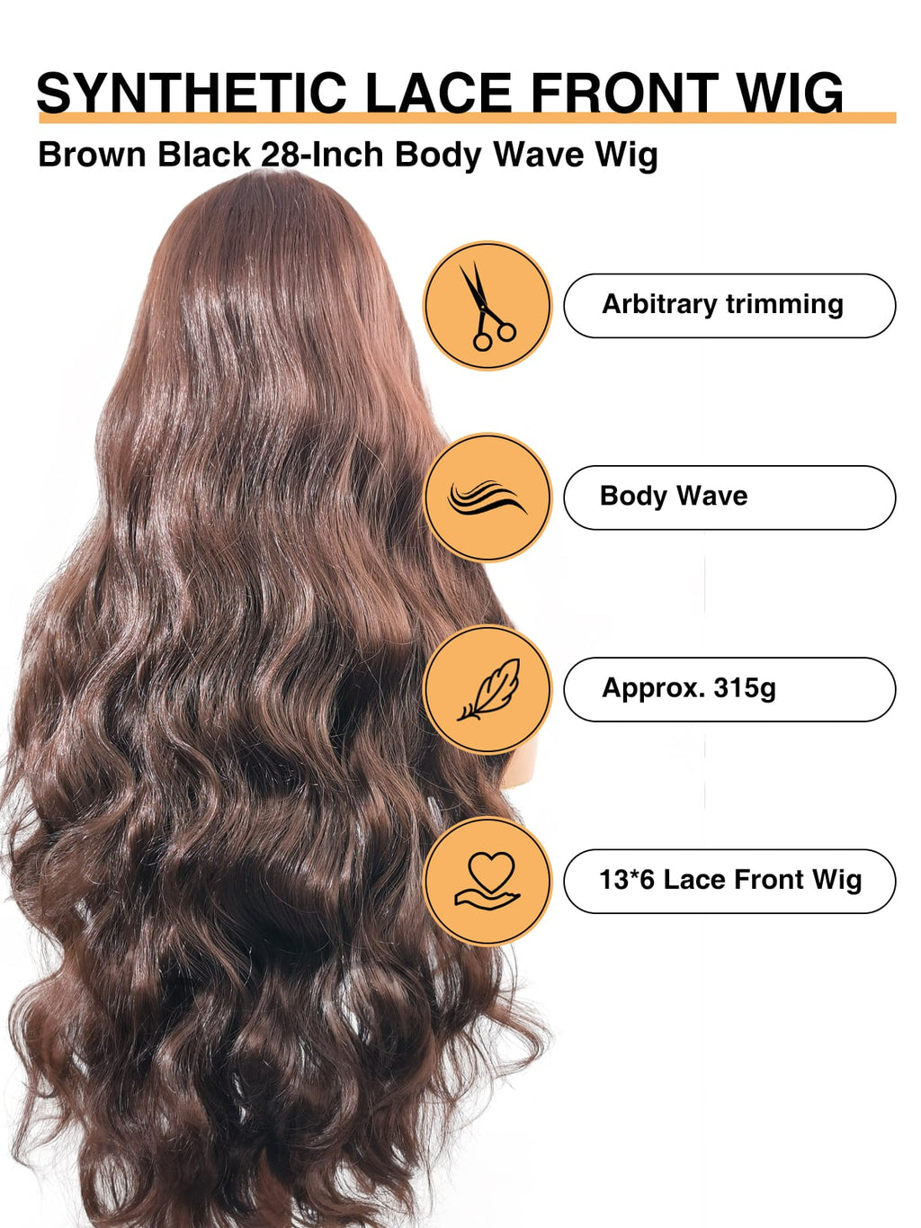 Susan | 28 Inch Long Brown Body Wave Lace Front Synthetic Wig
