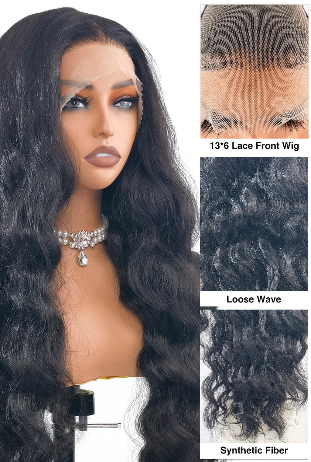 Piper | 32 Inch Extra Long Natural Black Loose Wave Wig | Lace Front Synthetic Wig