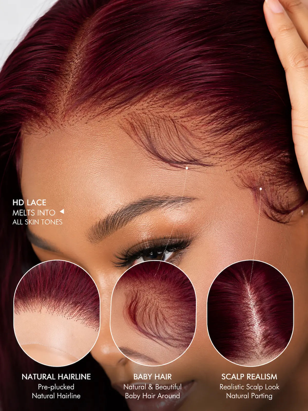 Burgundy Red Long Human Hair Wig with HD Lace