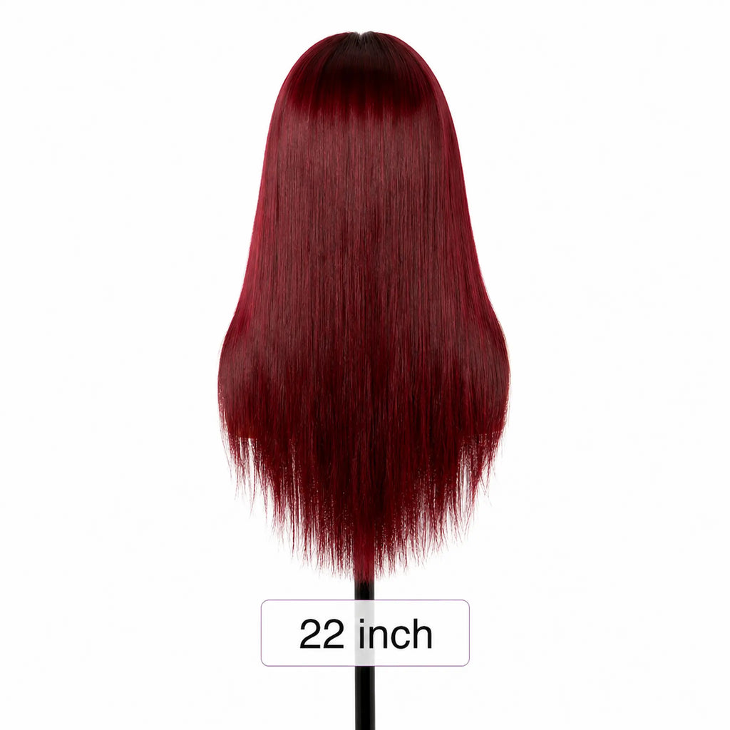 Burgundy Red Long Human Hair Wig with HD Lace