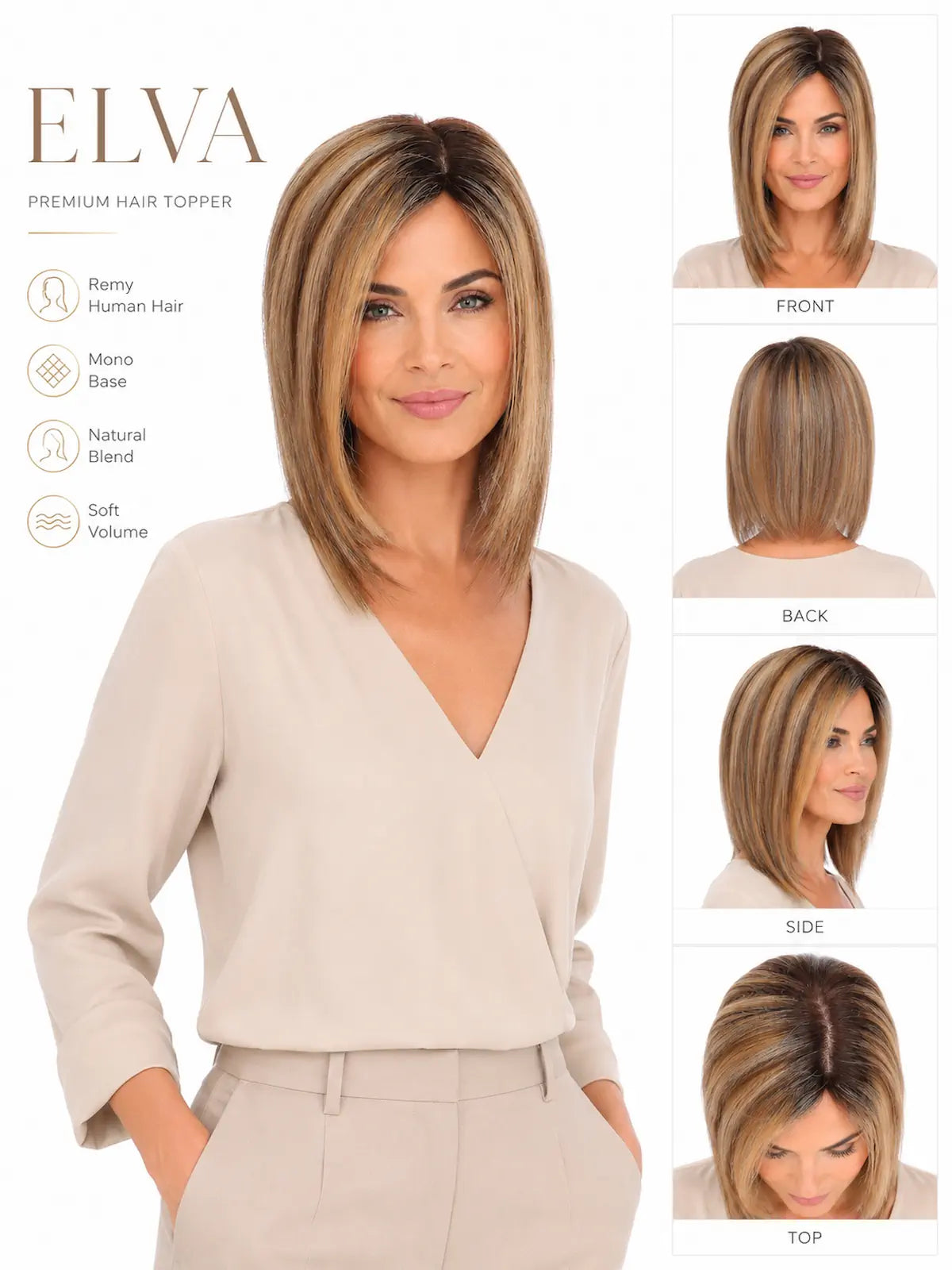 10 Inch Remy Human Hair Topper | Toffee Rooted | Mono Base Warm Blonde Hairpiece
