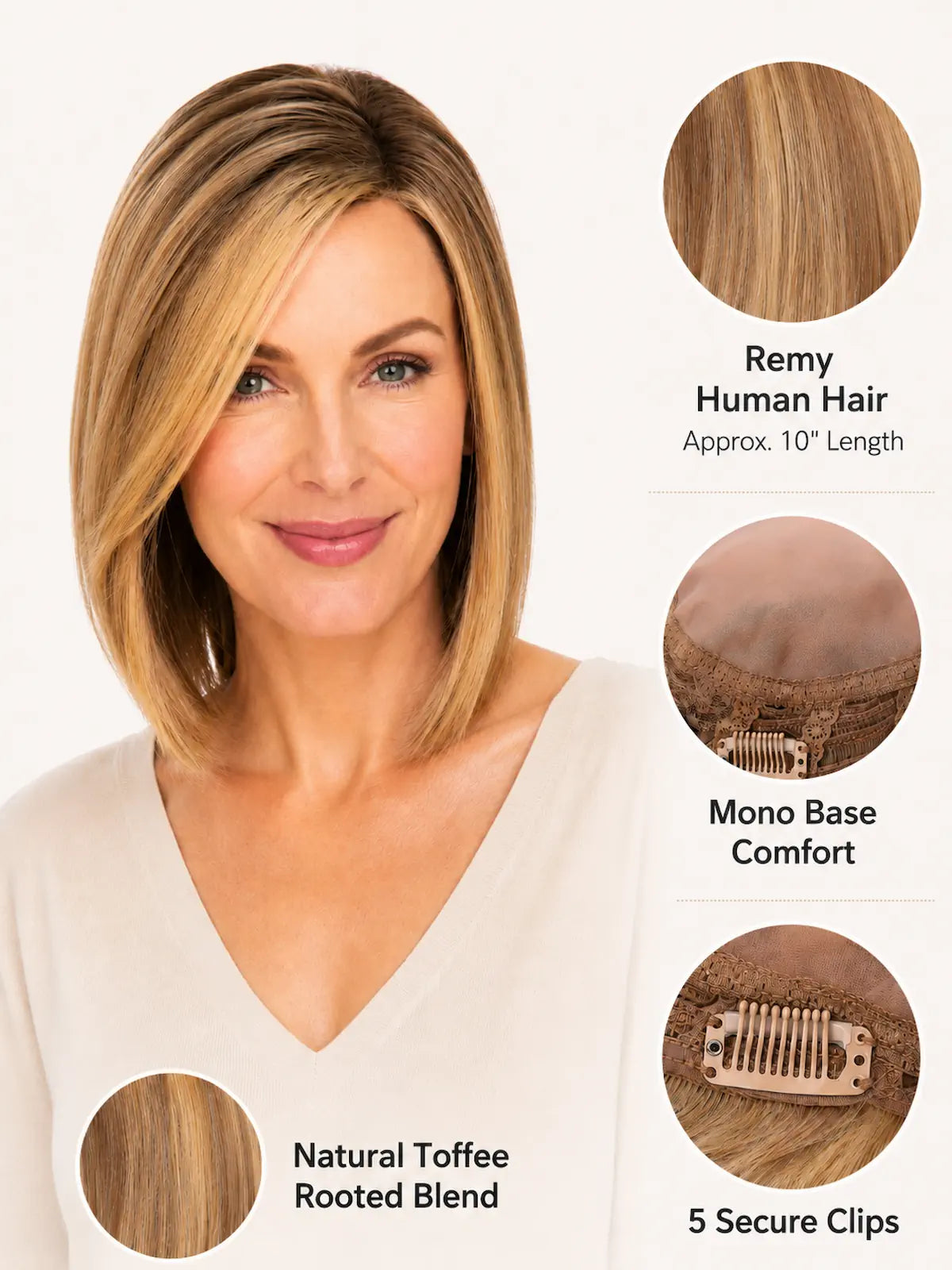 10 Inch Remy Human Hair Topper | Honey Beige | Mono Base Blonde Hairpiece