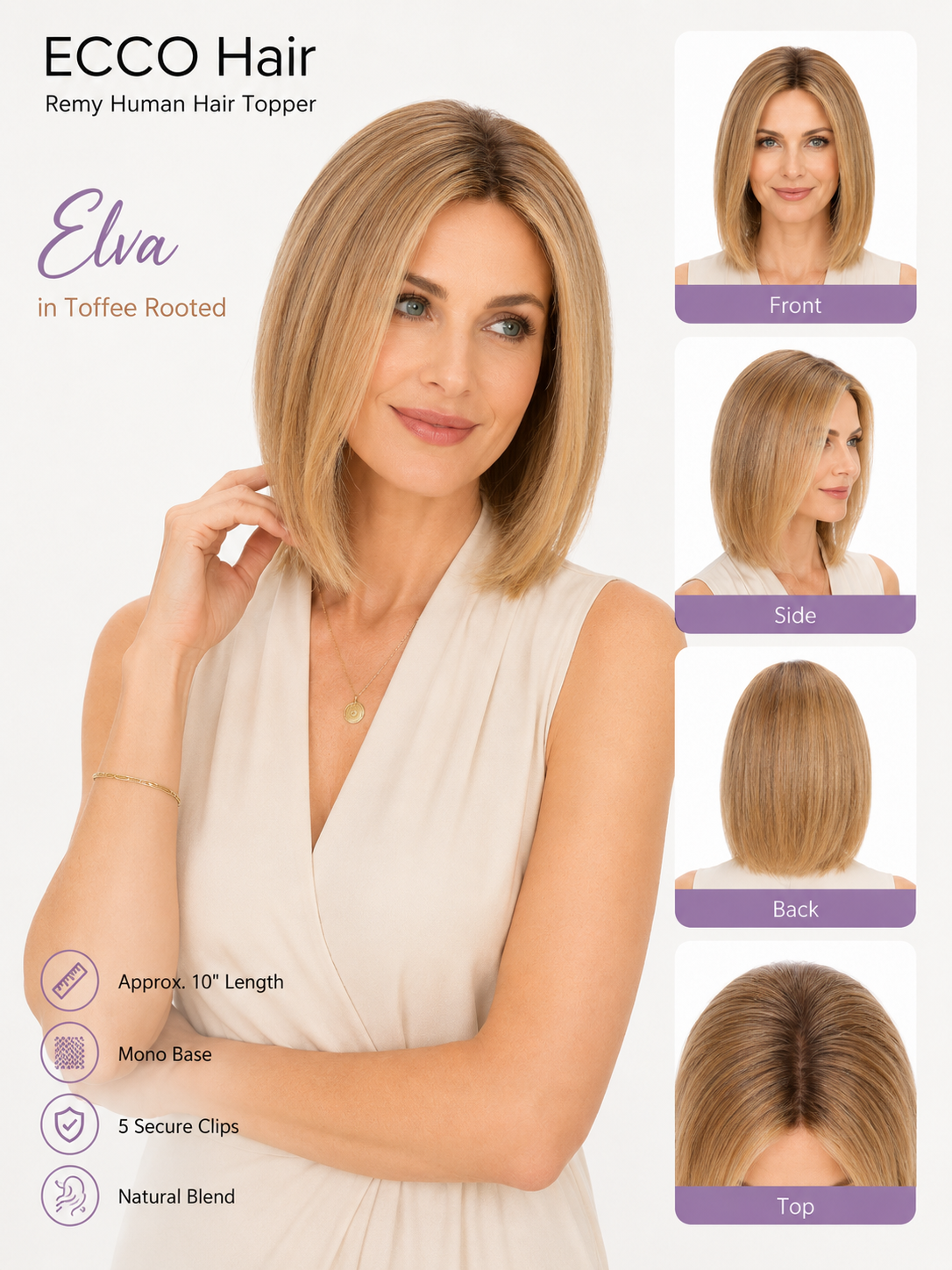 10 Inch Remy Human Hair Topper | Honey Beige | Mono Base Blonde Hairpiece
