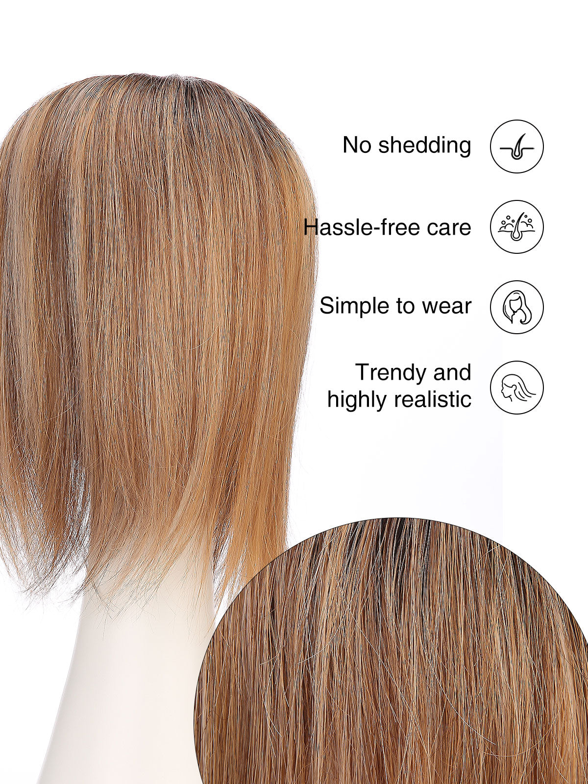 12 Inch Remy Human Hair Topper | Toffee Rooted | Mono Straight Hairpiece