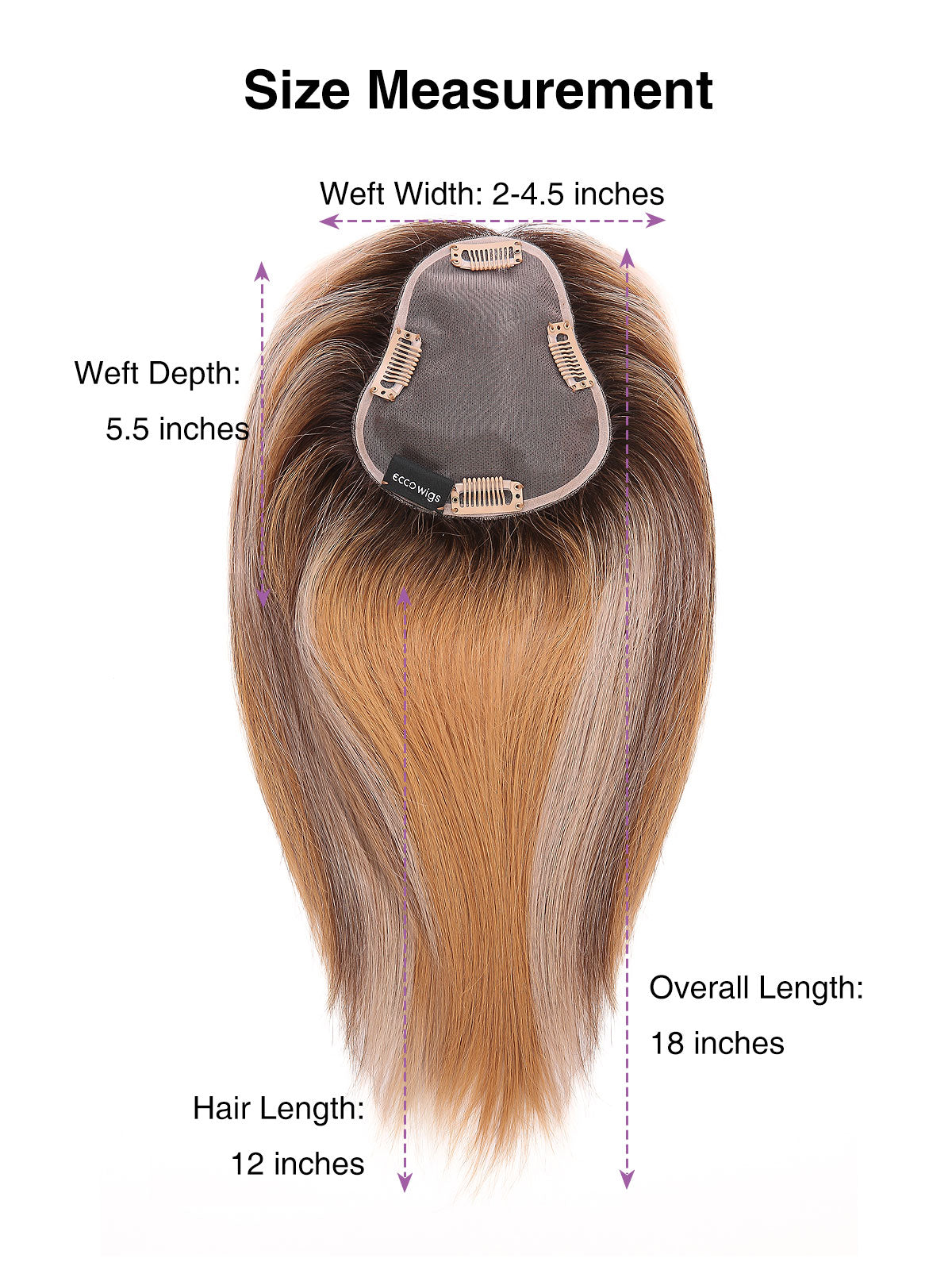 12 Inch Remy Human Hair Topper | Toffee Rooted | Mono Straight Hairpiece