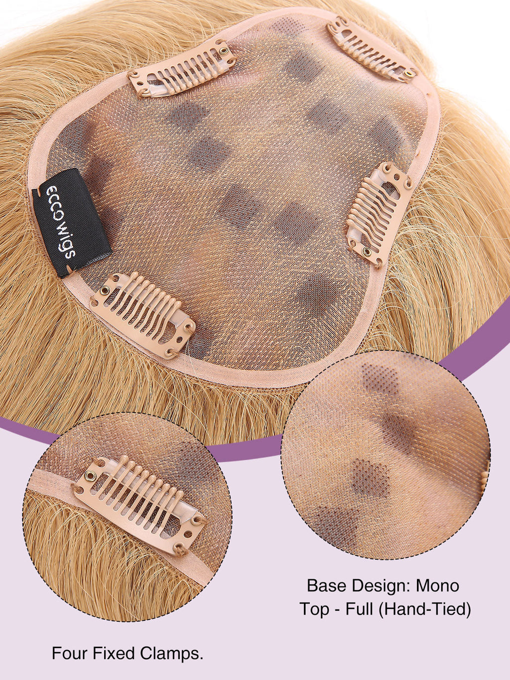 12 Inch Remy Human Hair Topper | Honey Beige | Mono Blonde Hairpiece