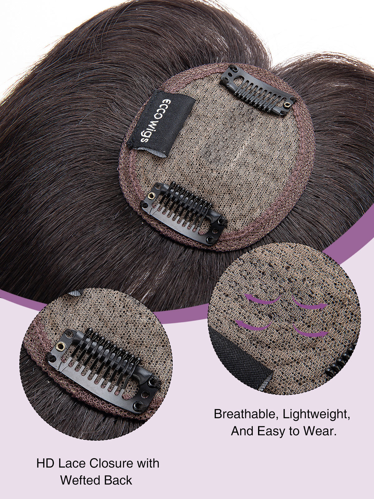 9 Inch Remy Human Hair Topper with HD Lace Closure | Dark Brown