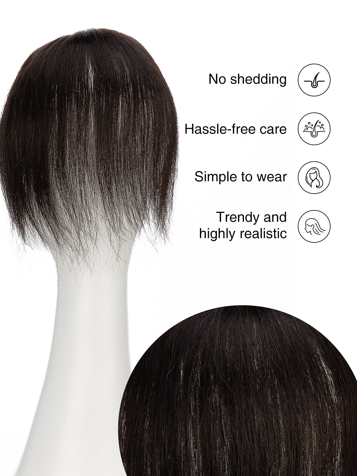 9 Inch Remy Human Hair Topper with HD Lace Closure | Dark Brown