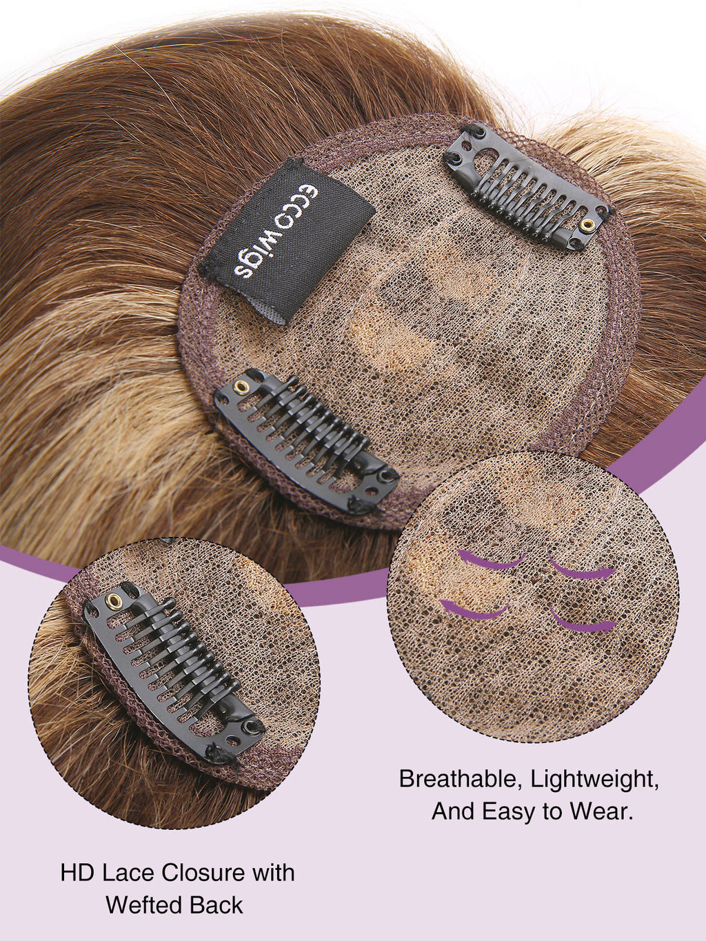 9 Inch Remy Human Hair Topper with HD Lace Closure | Warm Chestnut Blend