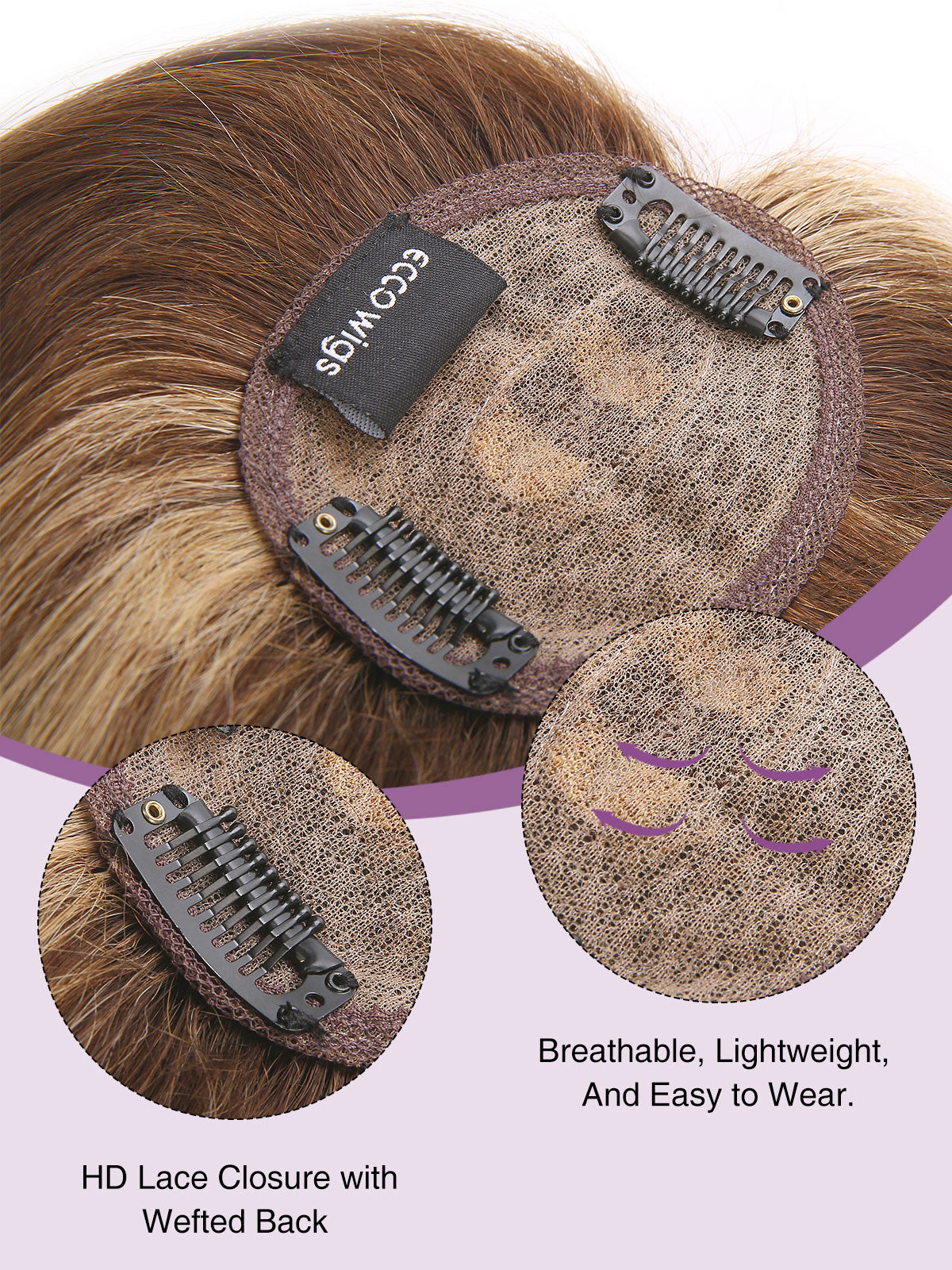 9 Inch Remy Human Hair Topper with HD Lace Closure | Warm Chestnut Blend
