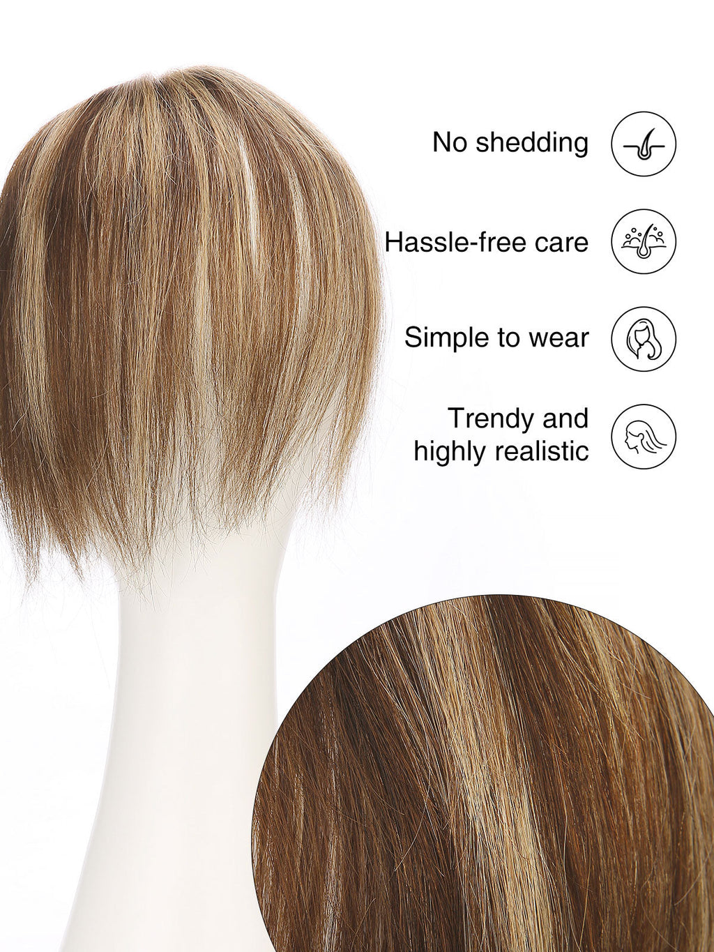 9 Inch Remy Human Hair Topper with HD Lace Closure | Warm Chestnut Blend