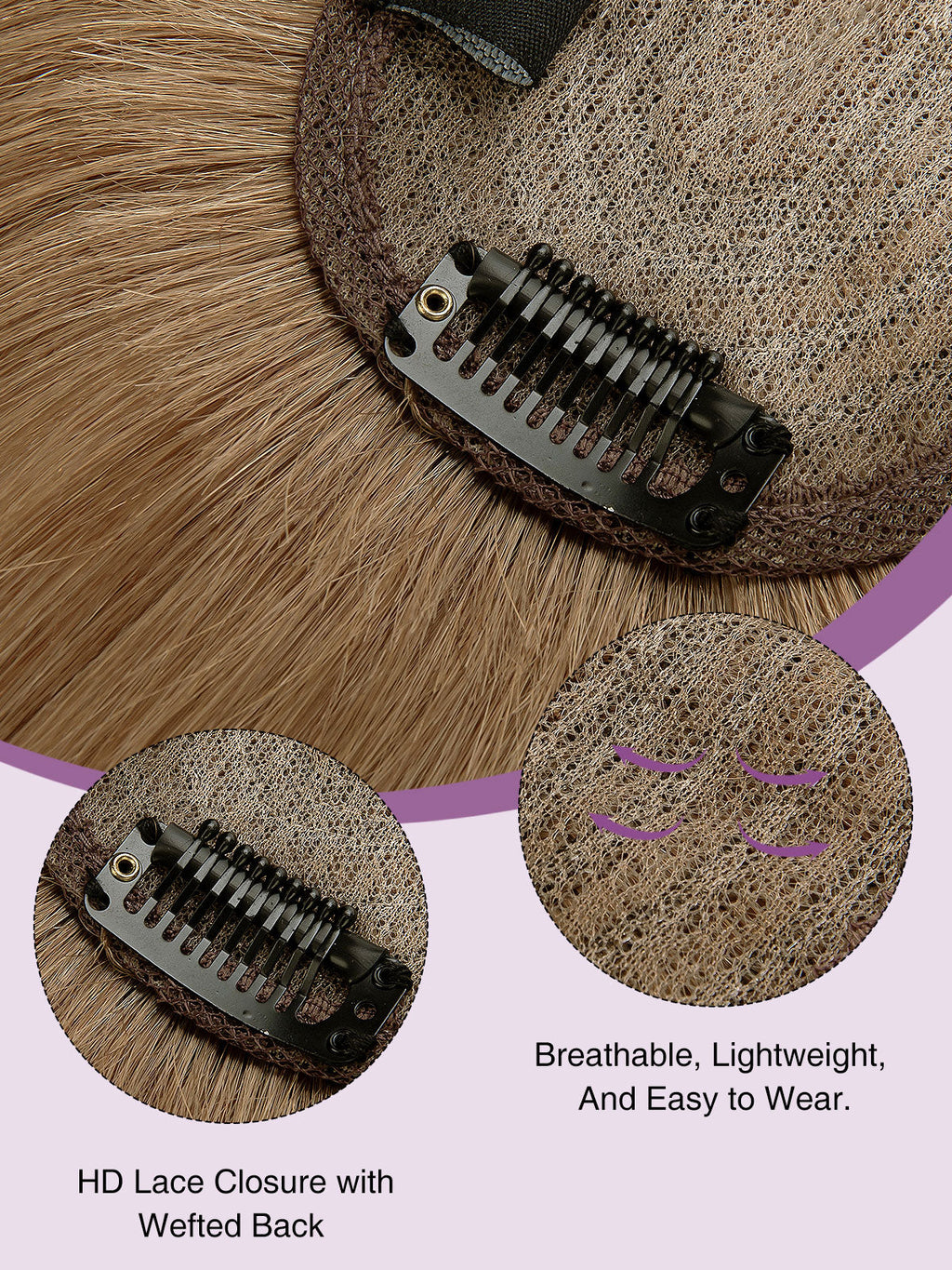 9 Inch Remy Human Hair Topper with HD Lace Closure | Light Chestnut Brown