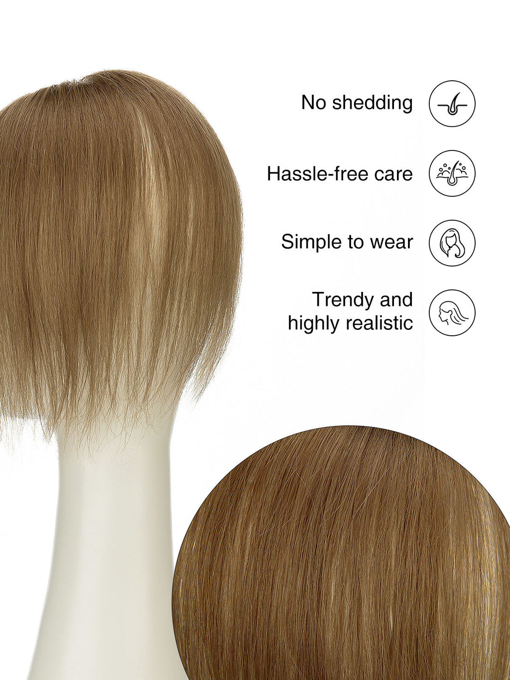 9 Inch Remy Human Hair Topper with HD Lace Closure | Light Chestnut Brown