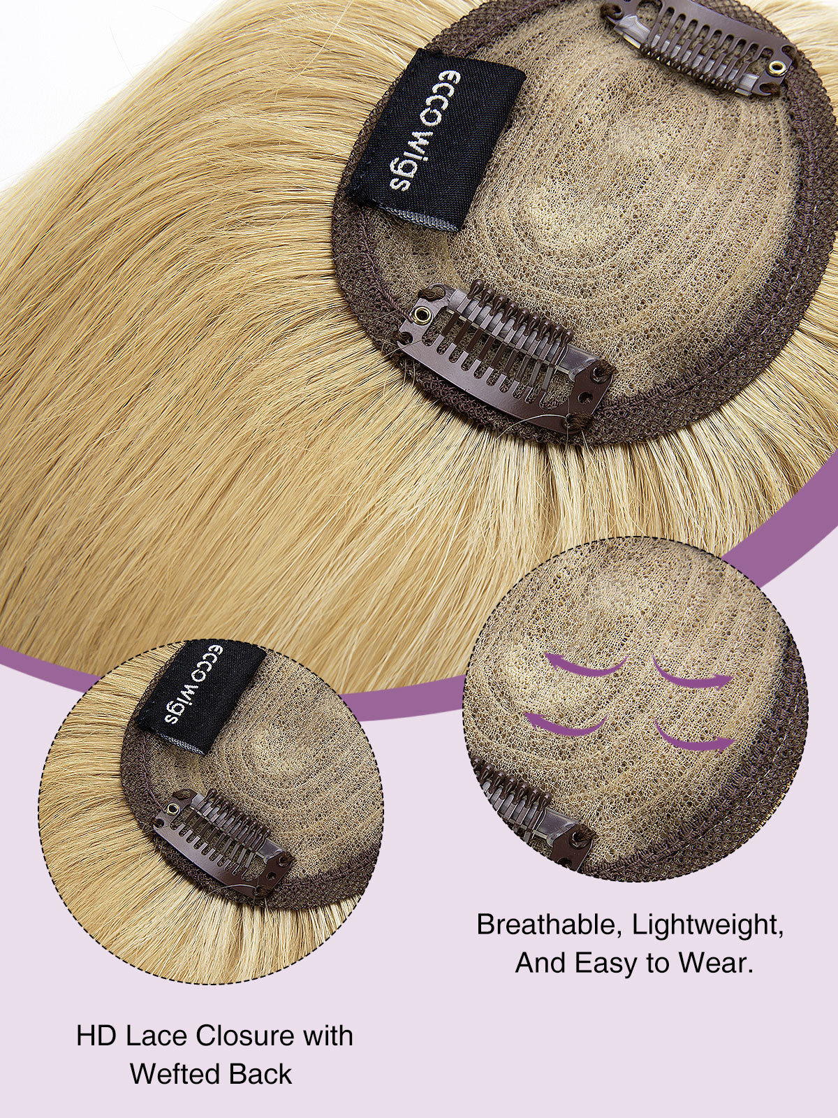 9 Inch Remy Human Hair Topper with HD Lace Closure | Cool Beige Blonde