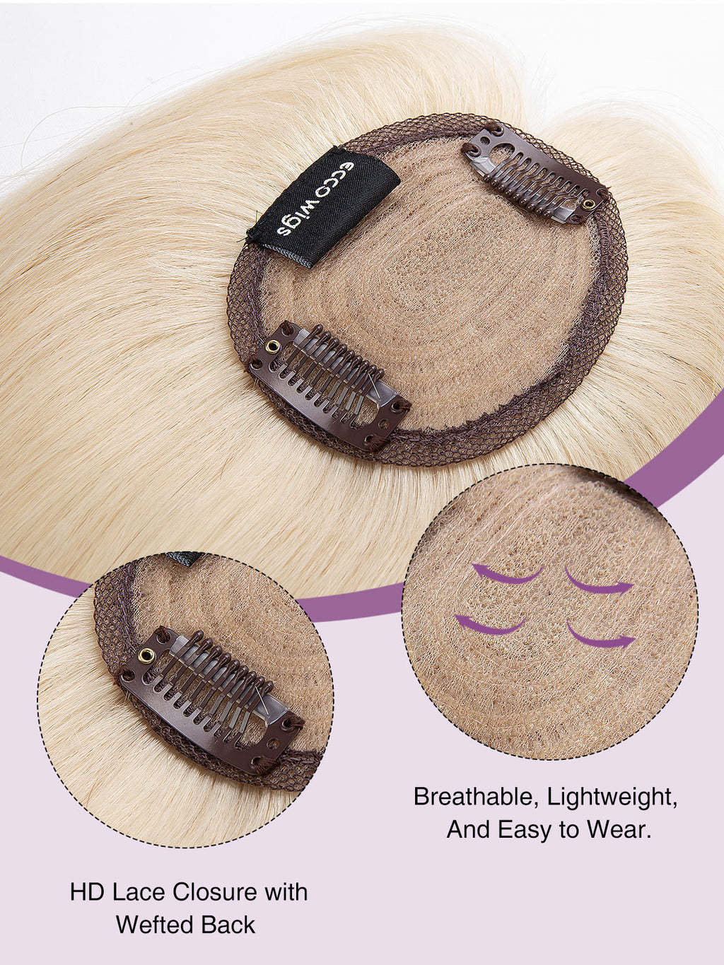 9 Inch Remy Human Hair Topper with HD Lace Closure | Platinum Blonde