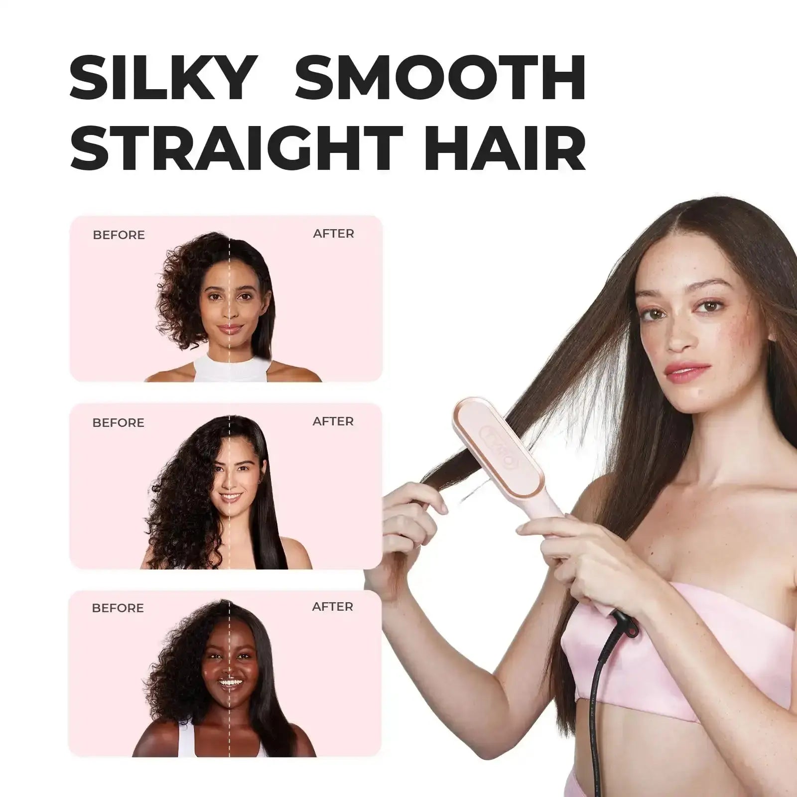 TYMO RING PINK straightening brush – front view