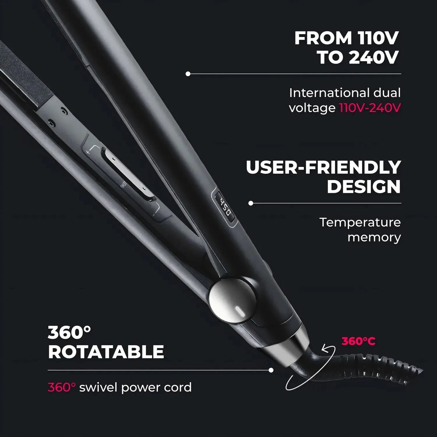 TYMO SWAY NOIR nano titanium flat iron – close-up detail
