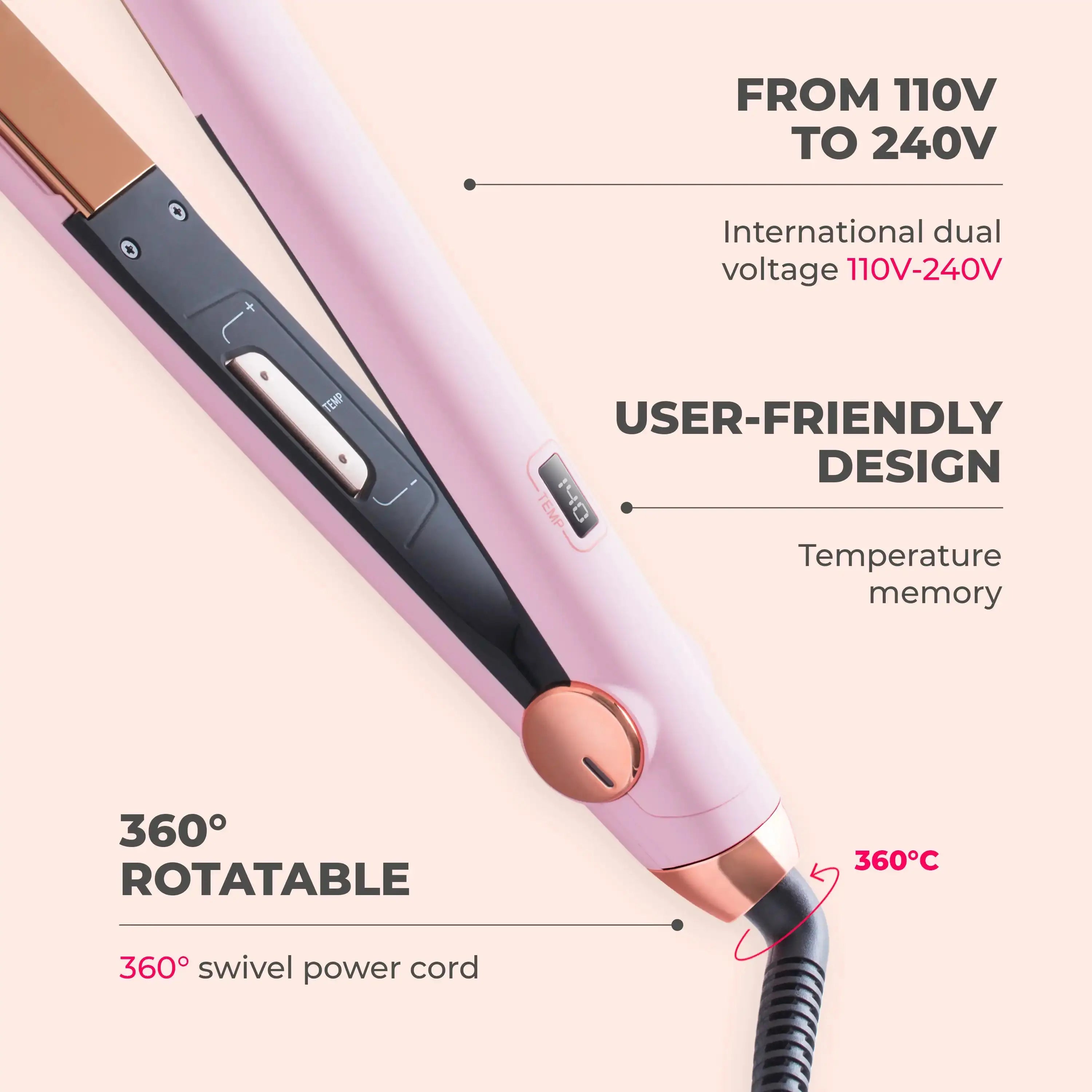 TYMO SWAY nano titanium flat iron – control panel and heat settings
