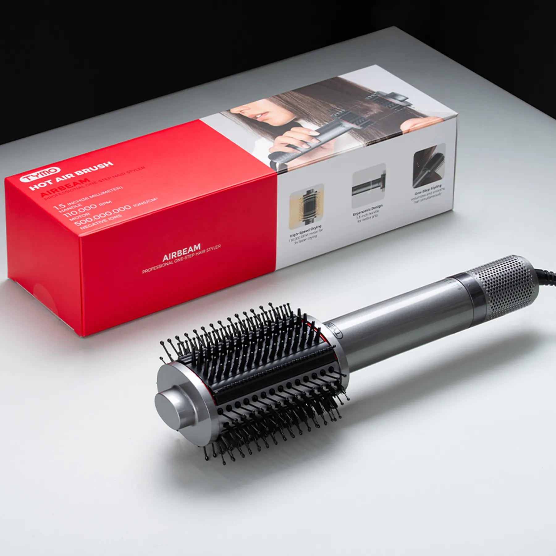 TYMO AIRBEAM 3.0 hot air styling brush – side angle view